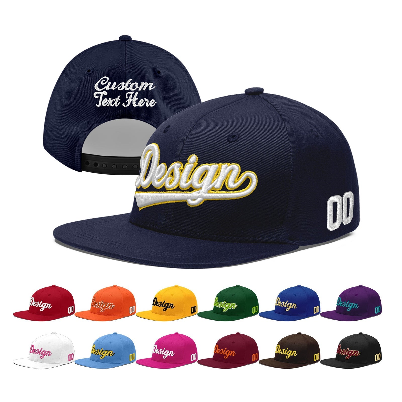 Custom Navy 3D Puff Embroidery Flat Embroidery Casual Sport Baseball Cap