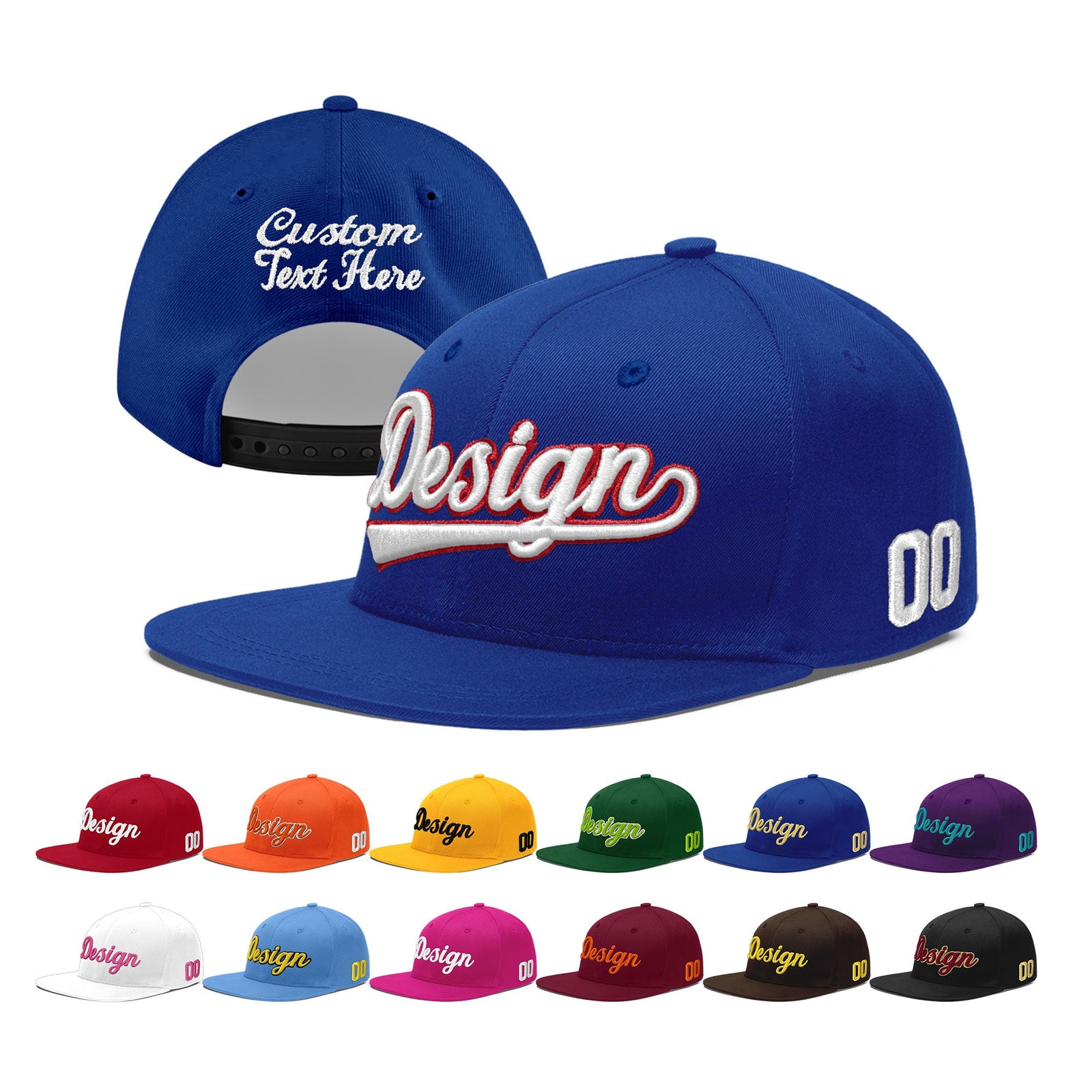 Custom Royal 3D Puff Embroidery Flat Embroidery Casual Sport Baseball Cap