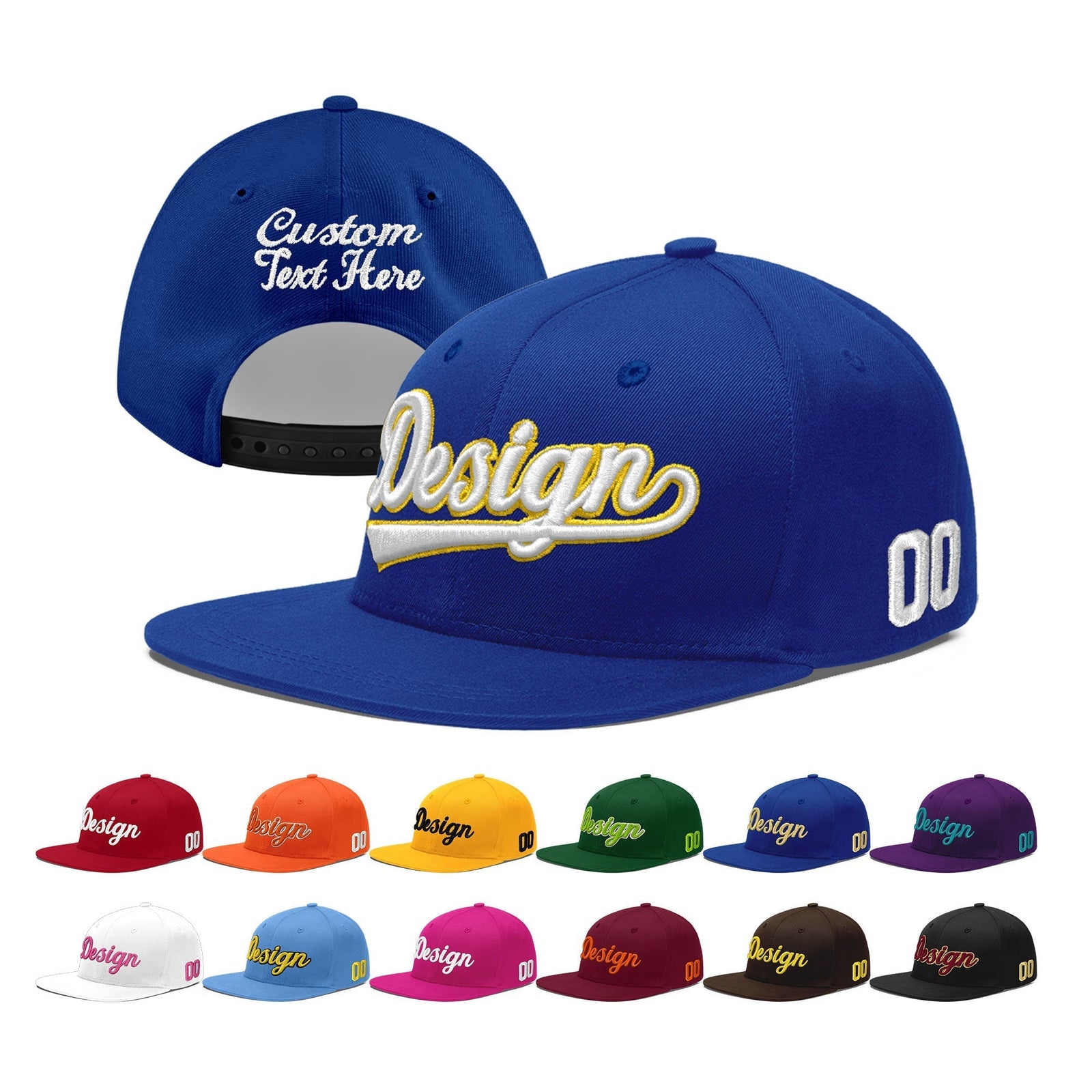 Custom Royal 3D Puff Embroidery Flat Embroidery Casual Sport Baseball Cap