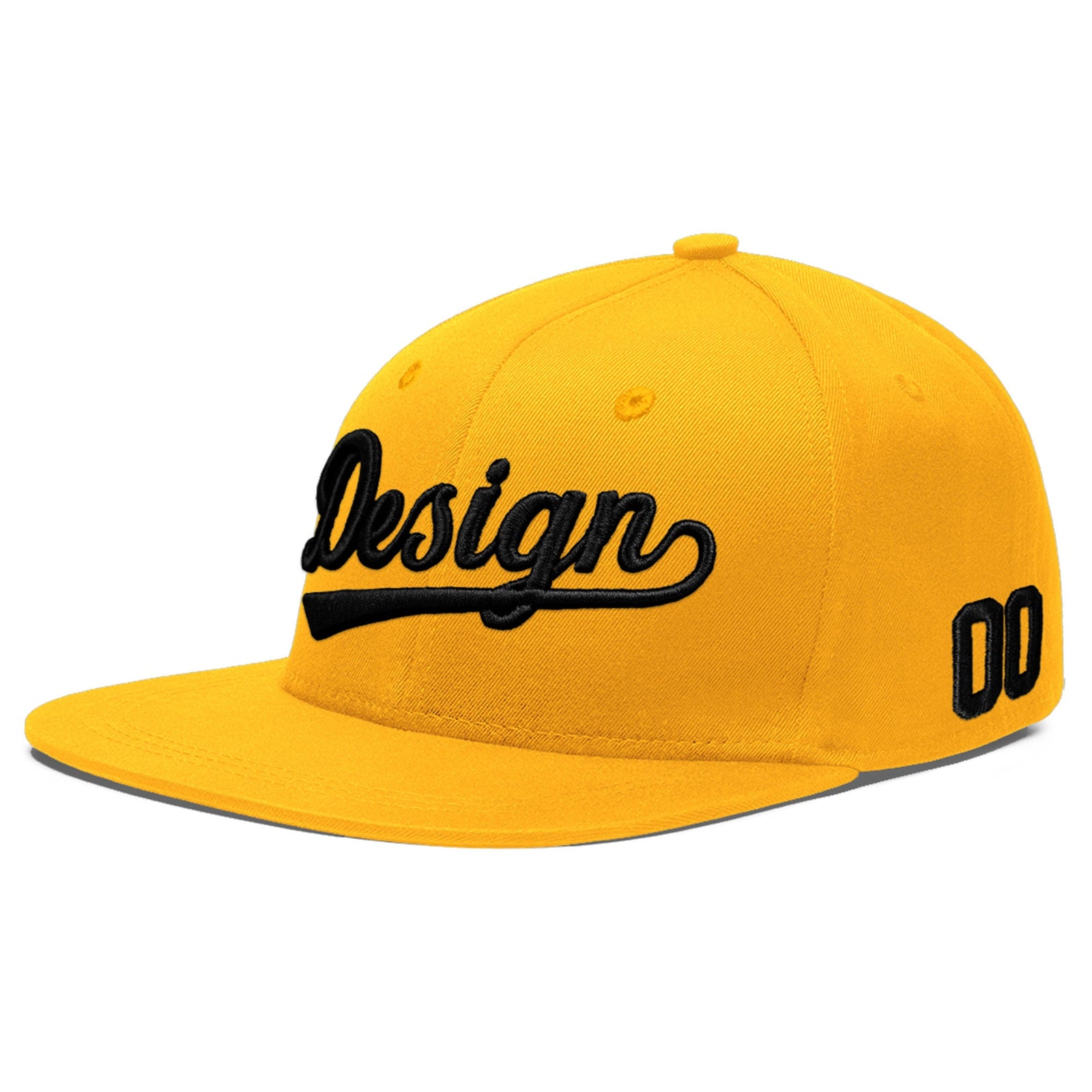 Custom Yellow 3D Puff Embroidery Flat Embroidery Casual Sport Baseball Cap