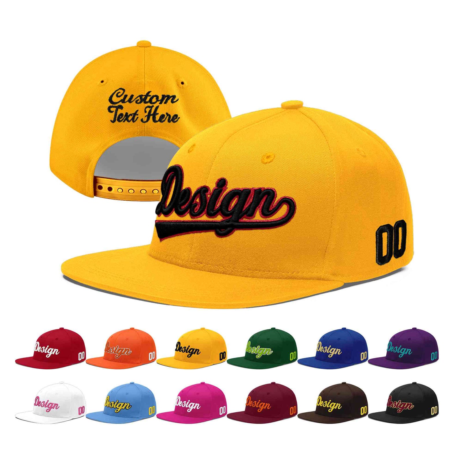 Custom Yellow 3D Puff Embroidery Flat Embroidery Casual Sport Baseball Cap
