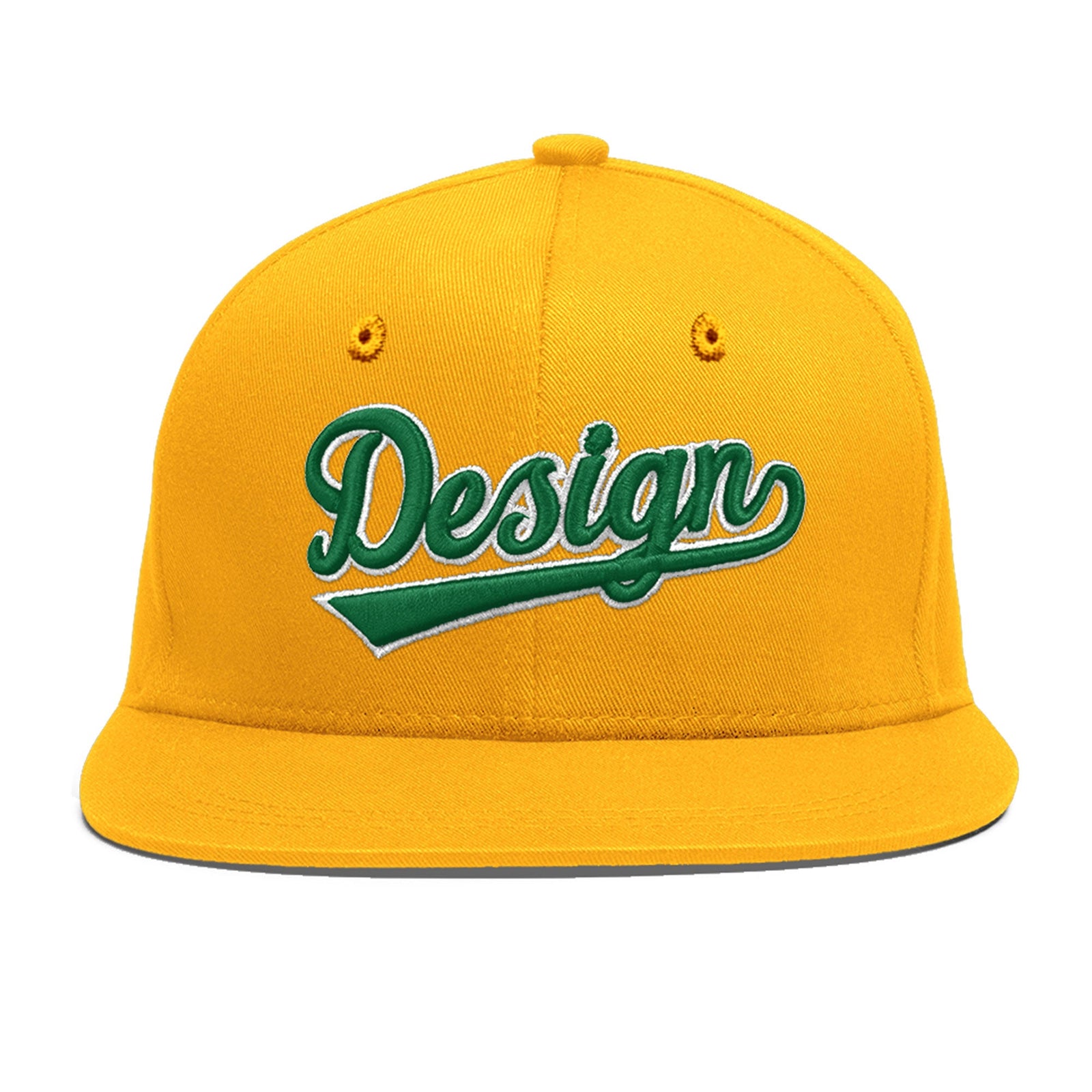 Custom Yellow 3D Puff Embroidery Flat Embroidery Casual Sport Baseball Cap