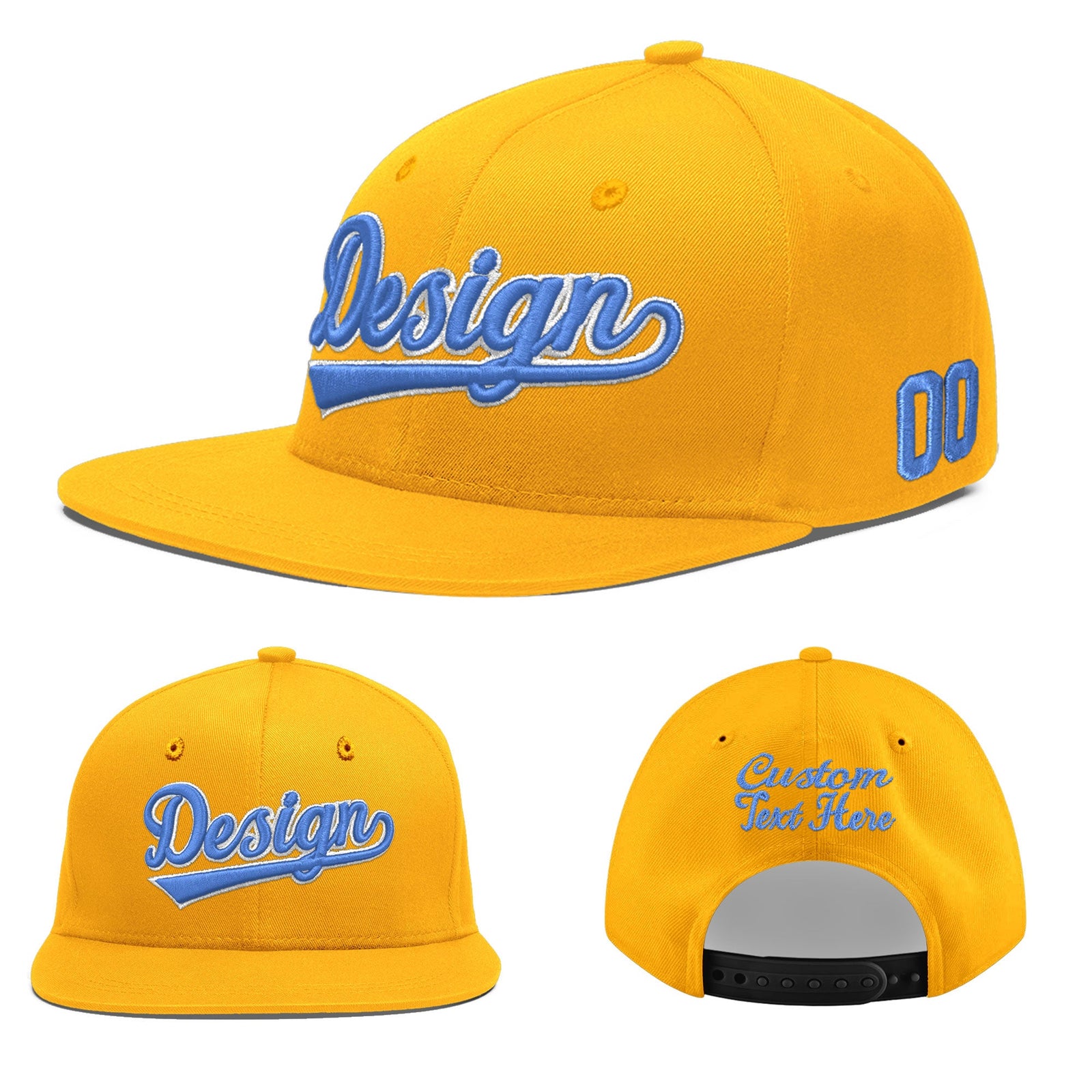 Custom Yellow 3D Puff Embroidery Flat Embroidery Casual Sport Baseball Cap