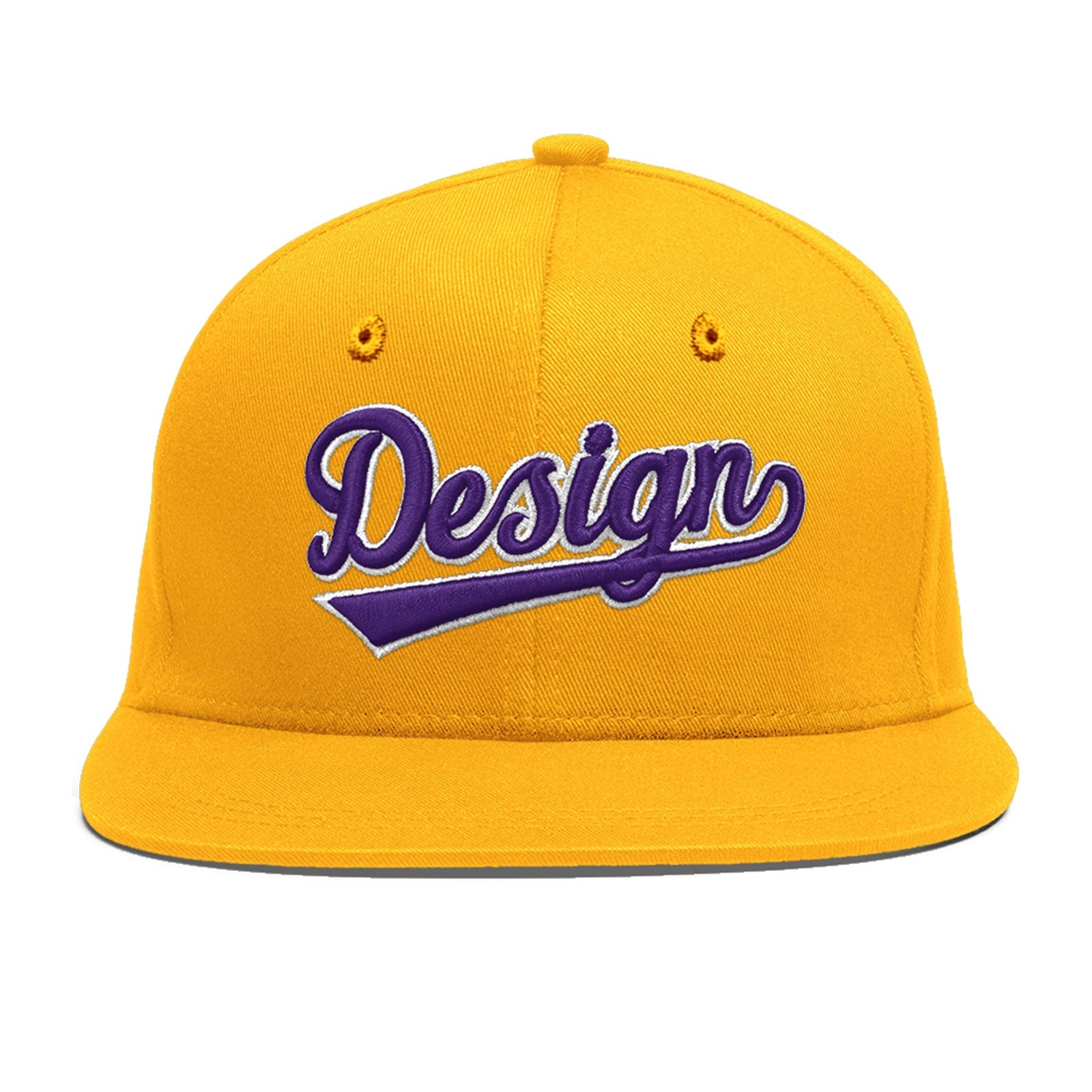 Custom Yellow 3D Puff Embroidery Flat Embroidery Casual Sport Baseball Cap