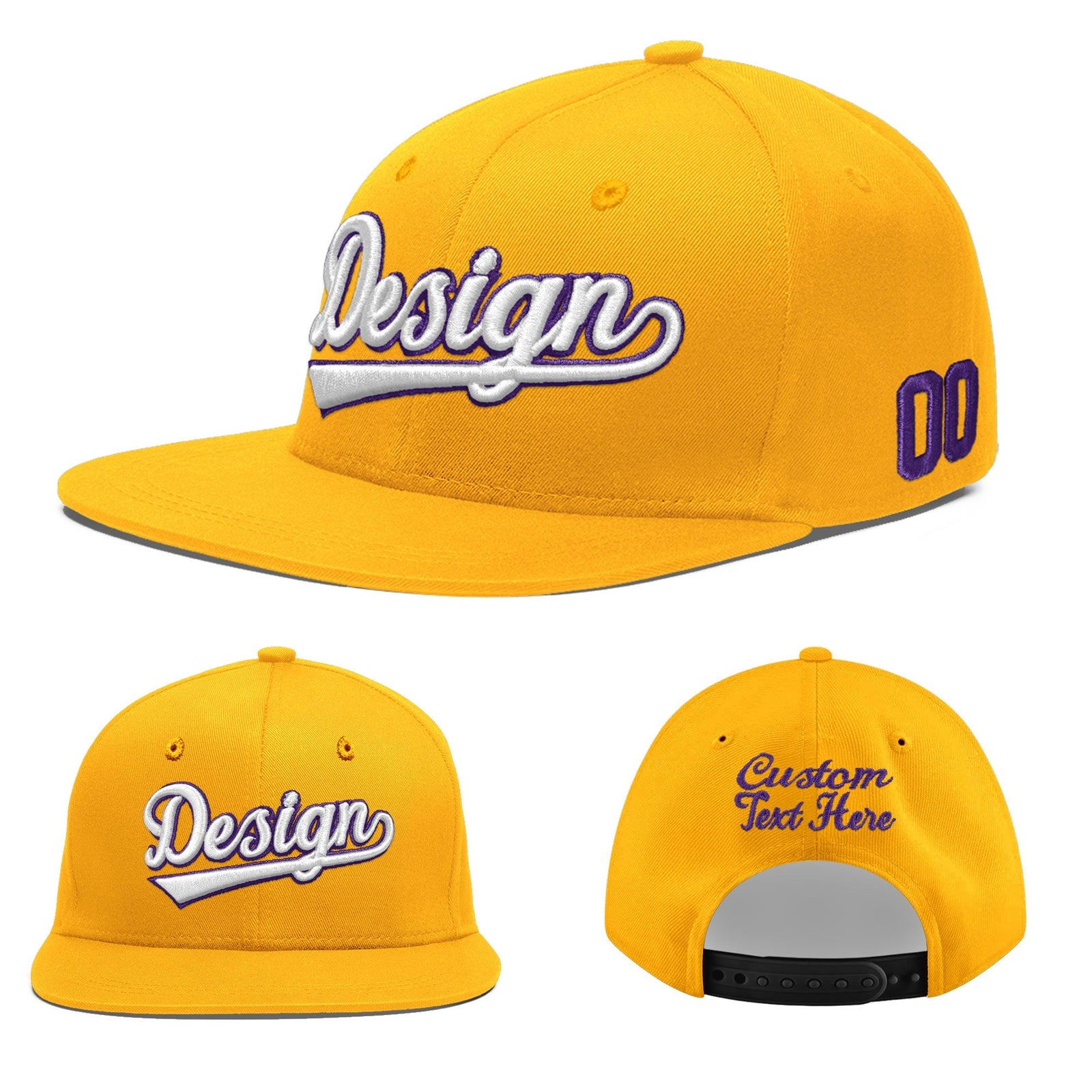 Custom Yellow 3D Puff Embroidery Flat Embroidery Casual Sport Baseball Cap
