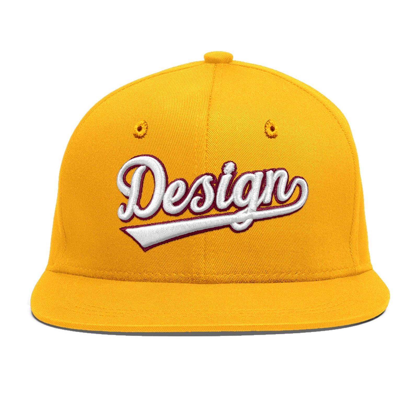 Custom Yellow 3D Puff Embroidery Flat Embroidery Casual Sport Baseball Cap