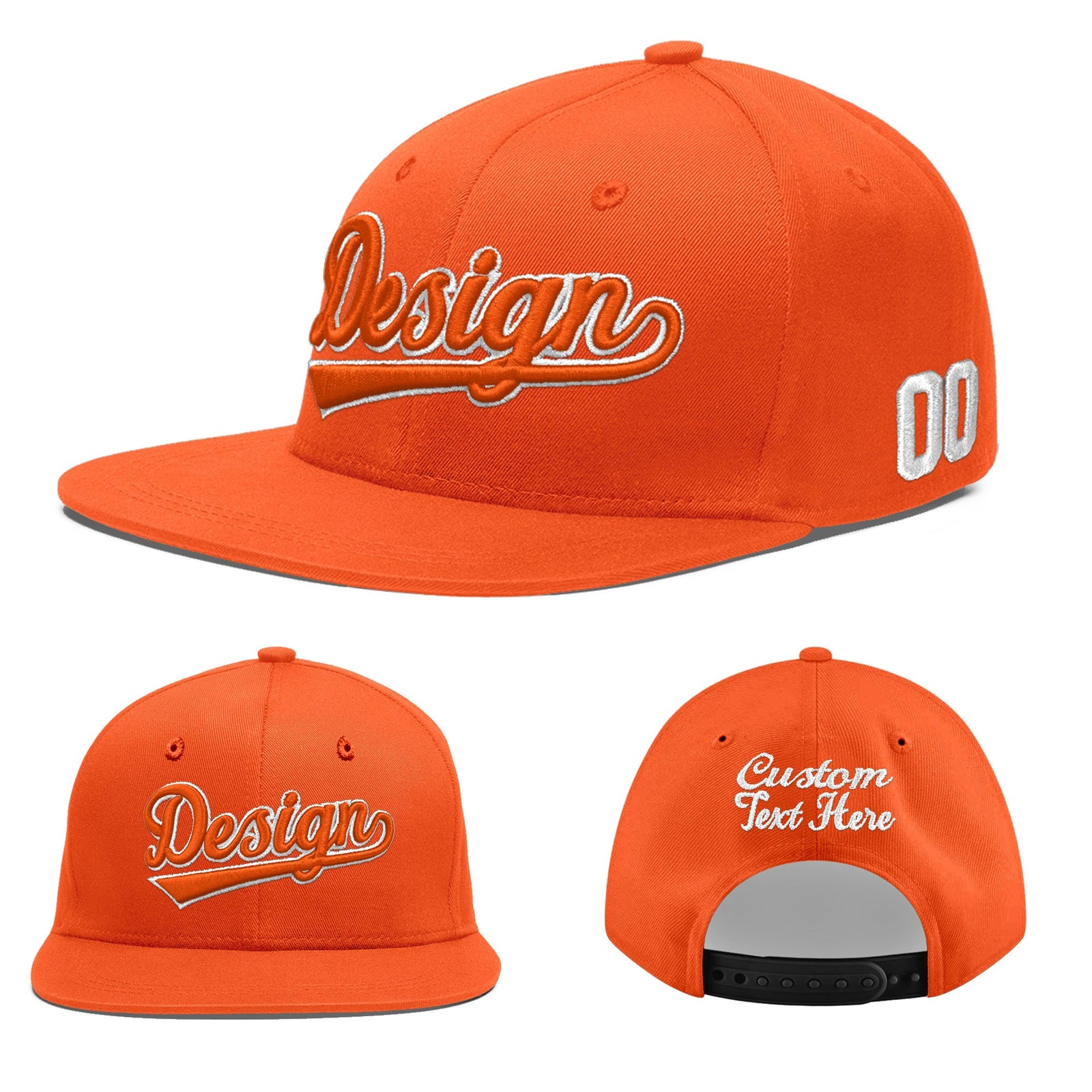 Custom Orange 3D Puff Embroidery Flat Embroidery Casual Sport Baseball Cap