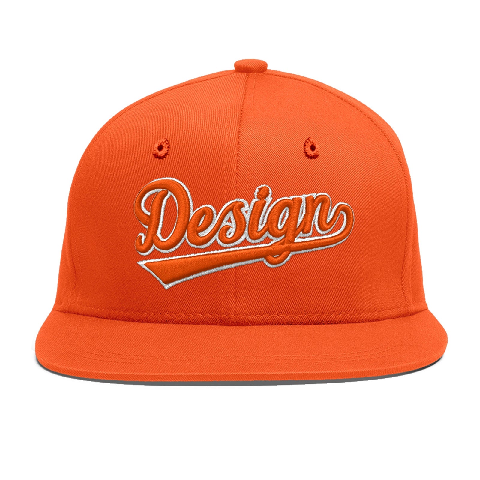 Custom Orange 3D Puff Embroidery Flat Embroidery Casual Sport Baseball Cap