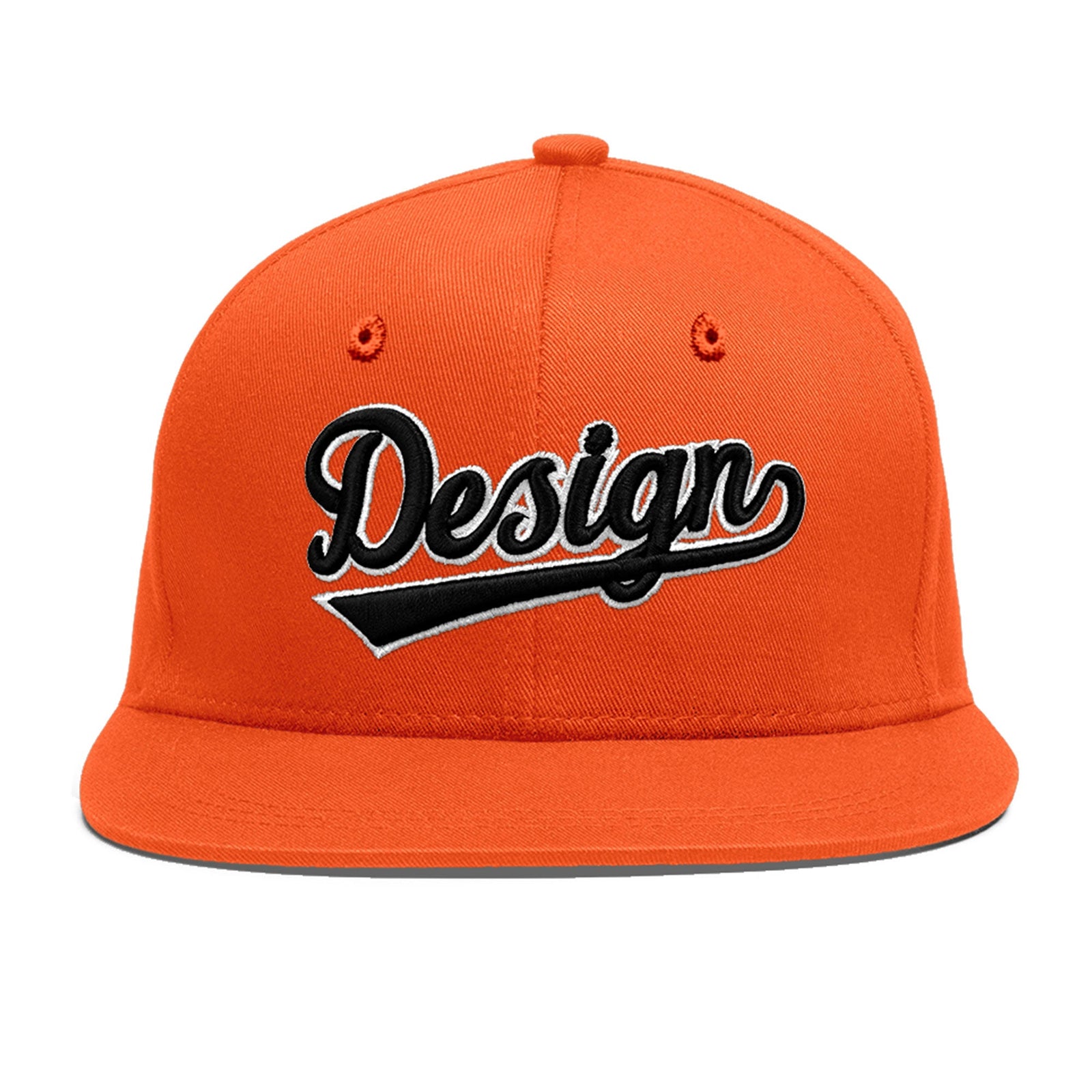 Custom Orange 3D Puff Embroidery Flat Embroidery Casual Sport Baseball Cap