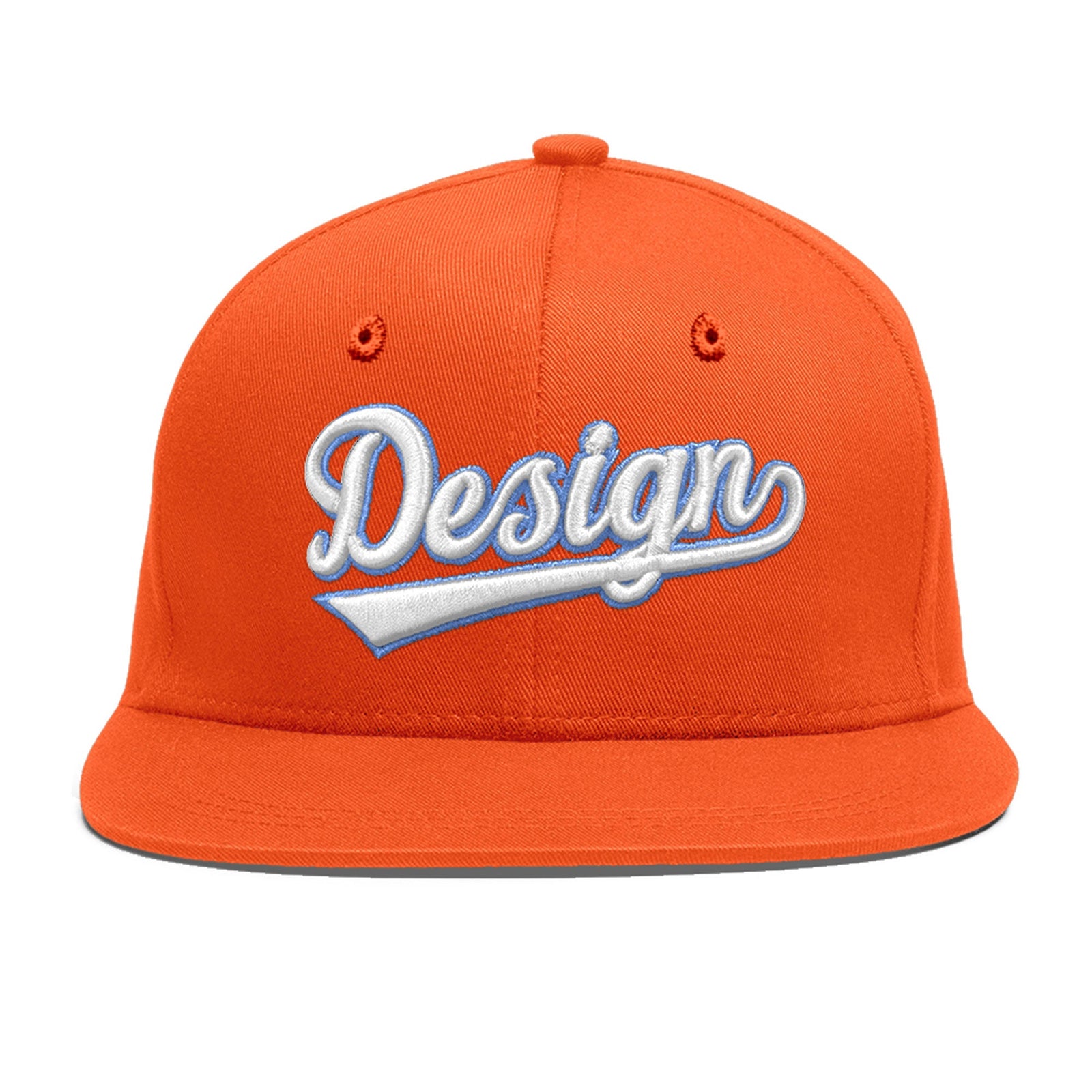 Custom Orange 3D Puff Embroidery Flat Embroidery Casual Sport Baseball Cap