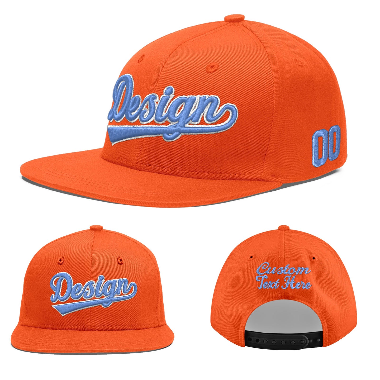 Custom Orange 3D Puff Embroidery Flat Embroidery Casual Sport Baseball Cap