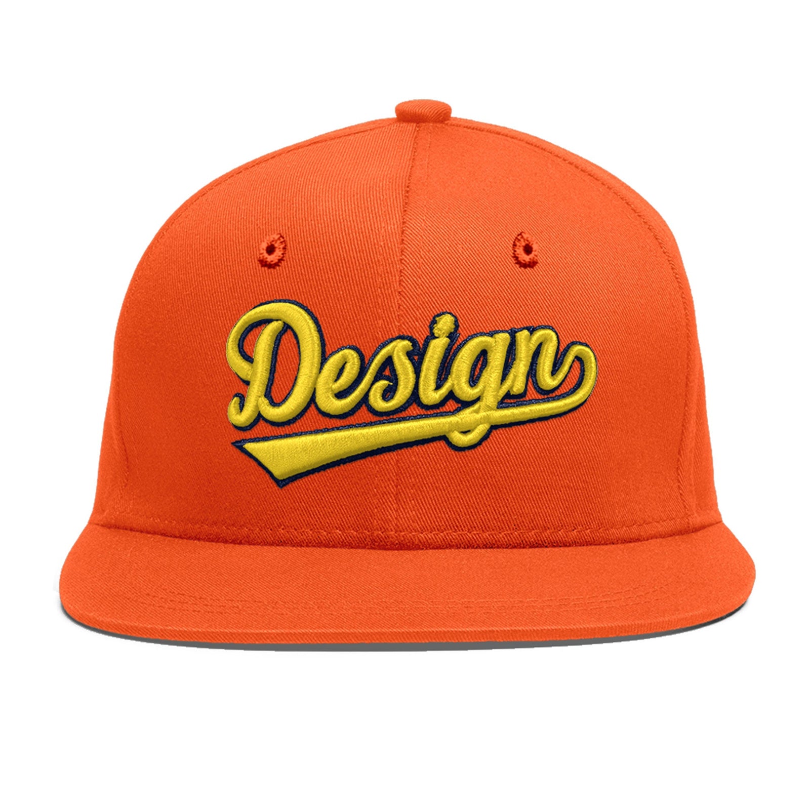 Custom Orange 3D Puff Embroidery Flat Embroidery Casual Sport Baseball Cap