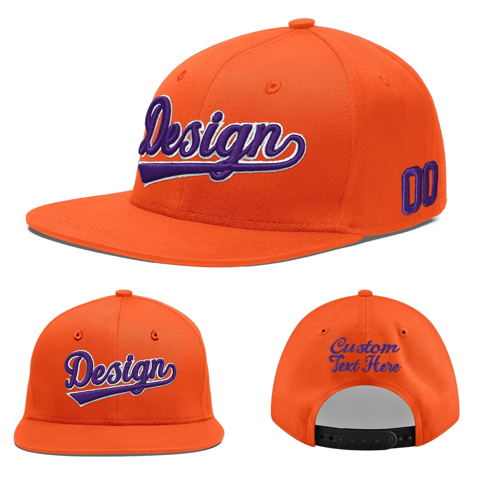 Custom Orange 3D Puff Embroidery Flat Embroidery Casual Sport Baseball Cap