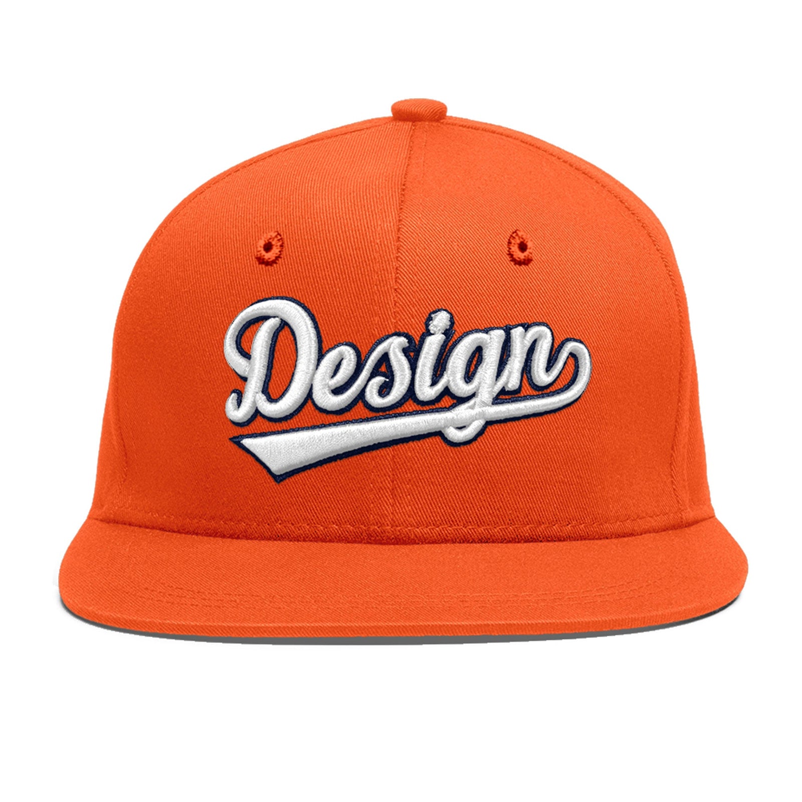Custom Orange 3D Puff Embroidery Flat Embroidery Casual Sport Baseball Cap
