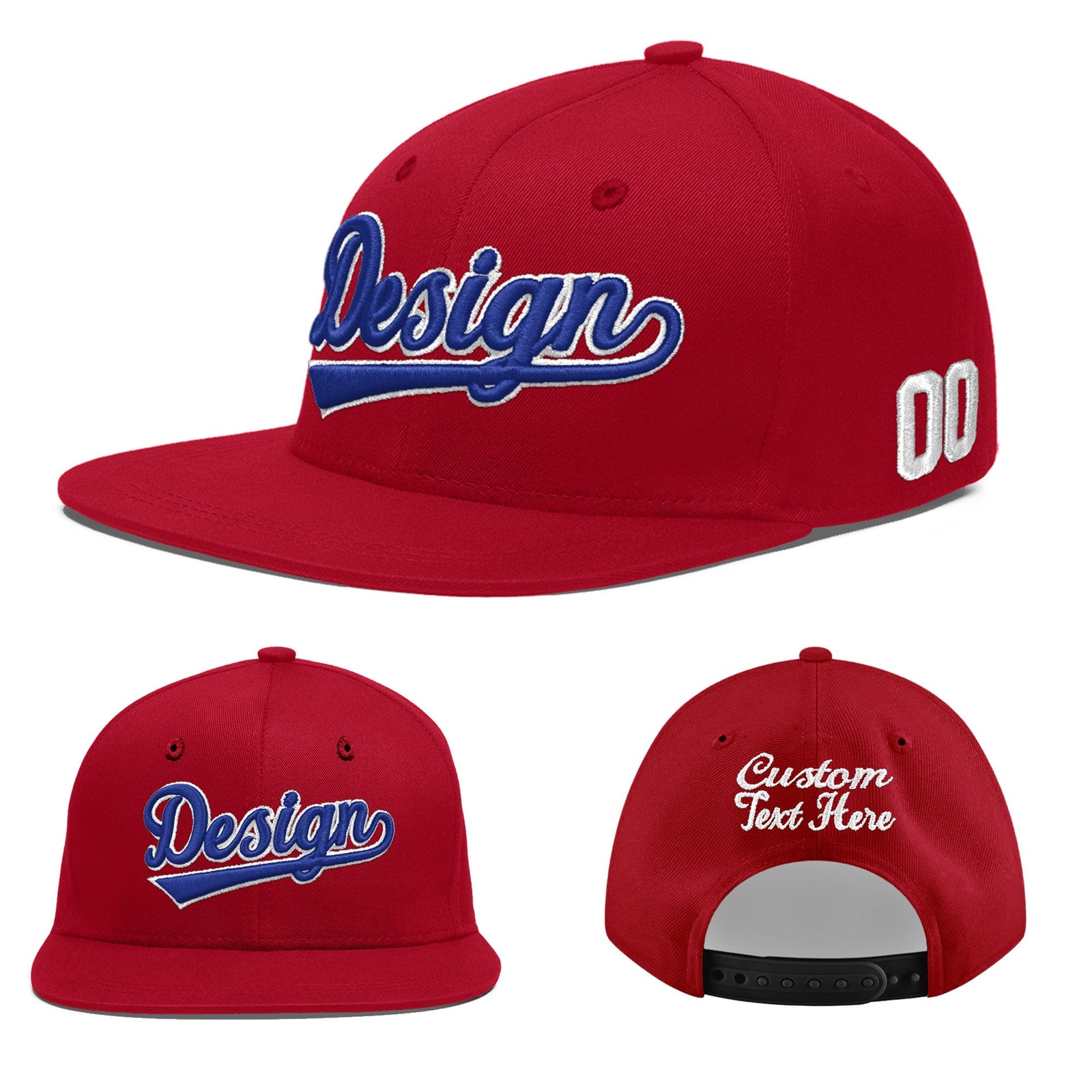 Custom Red 3D Puff Embroidery Flat Embroidery Casual Sport Baseball Cap
