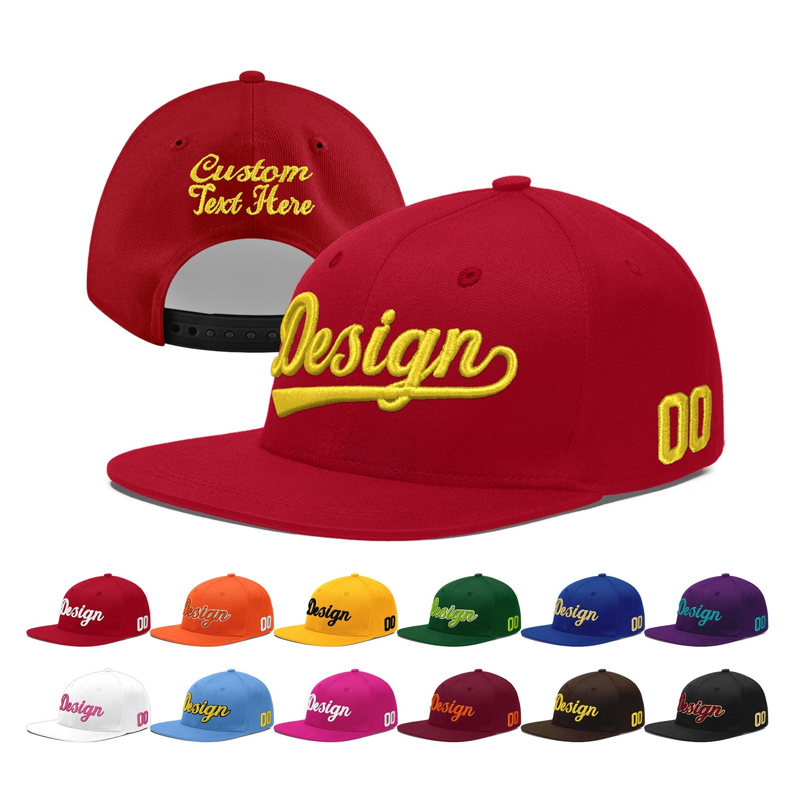 Custom Red 3D Puff Embroidery Flat Embroidery Casual Sport Baseball Cap