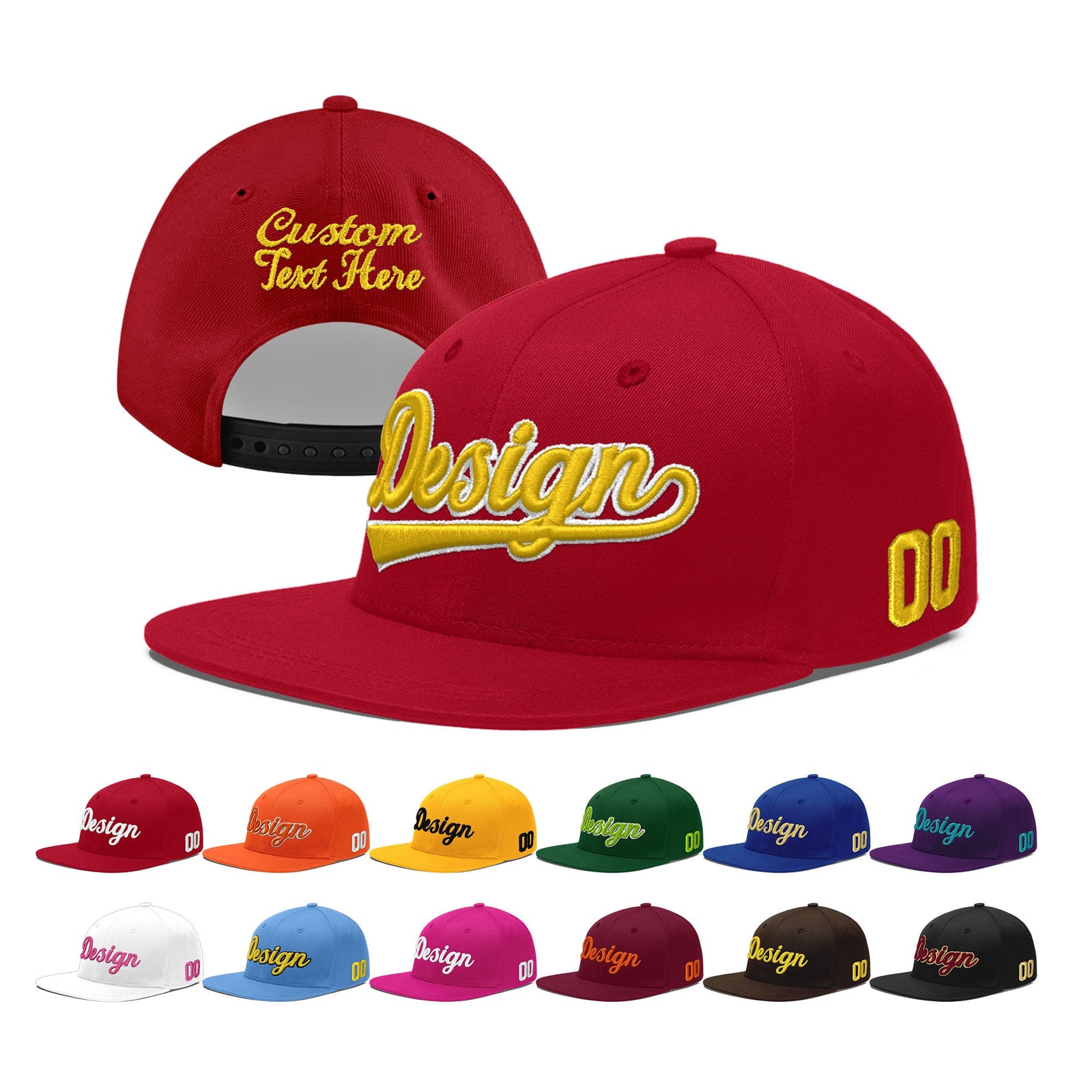 Custom Red 3D Puff Embroidery Flat Embroidery Casual Sport Baseball Cap