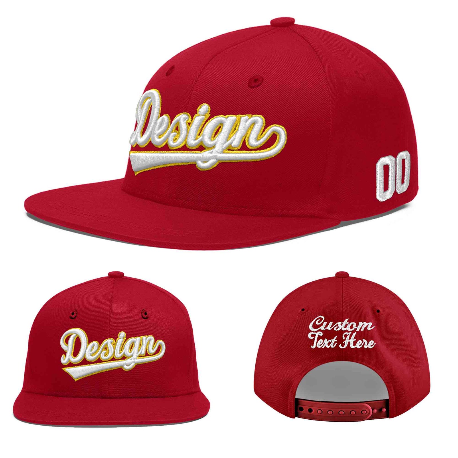 Custom Red 3D Puff Embroidery Flat Embroidery Casual Sport Baseball Cap
