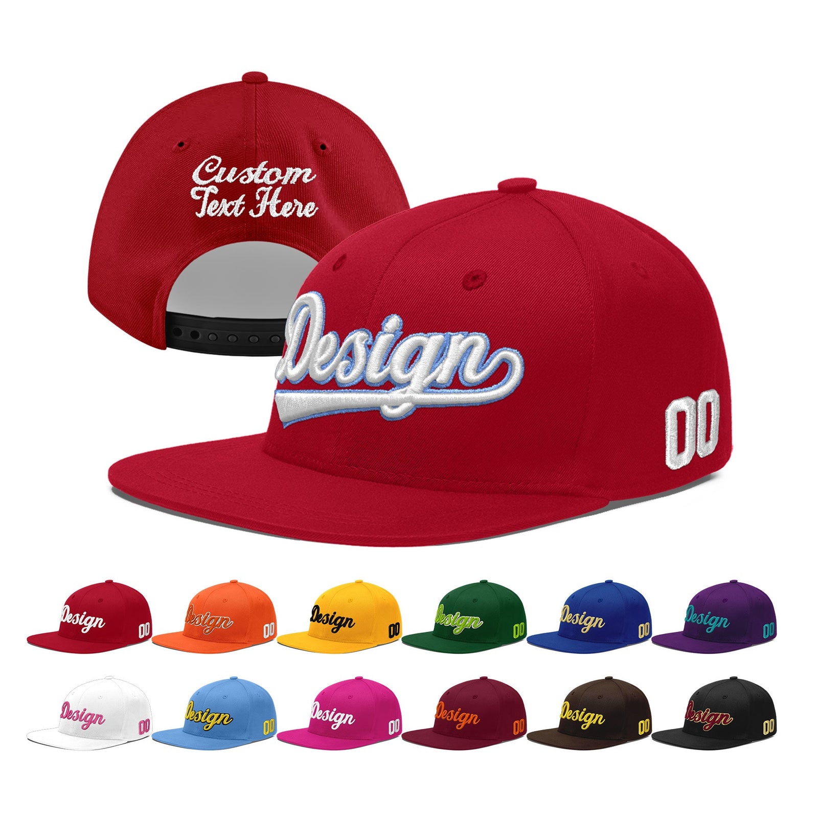 Custom Red 3D Puff Embroidery Flat Embroidery Casual Sport Baseball Cap
