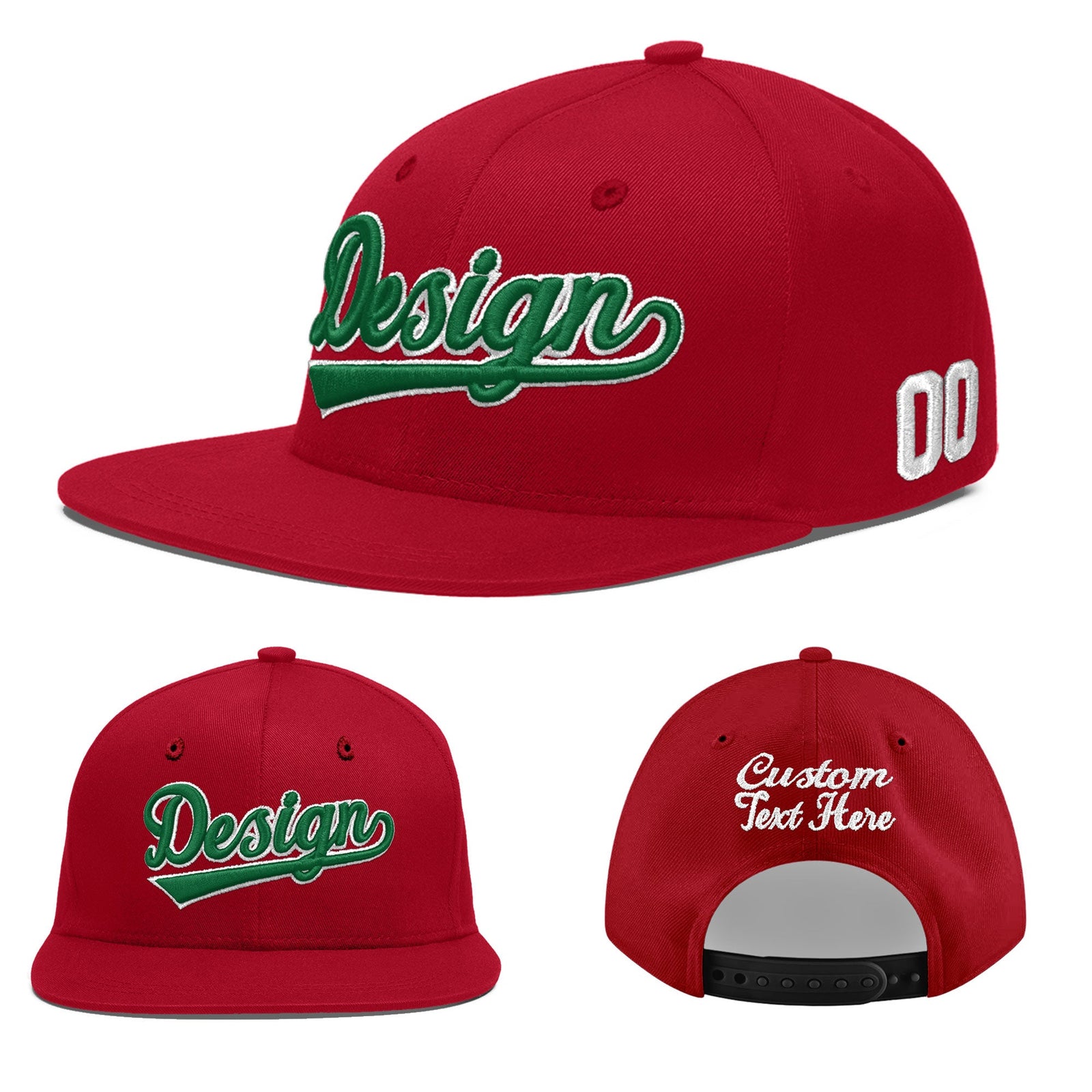 Custom Red 3D Puff Embroidery Flat Embroidery Casual Sport Baseball Cap