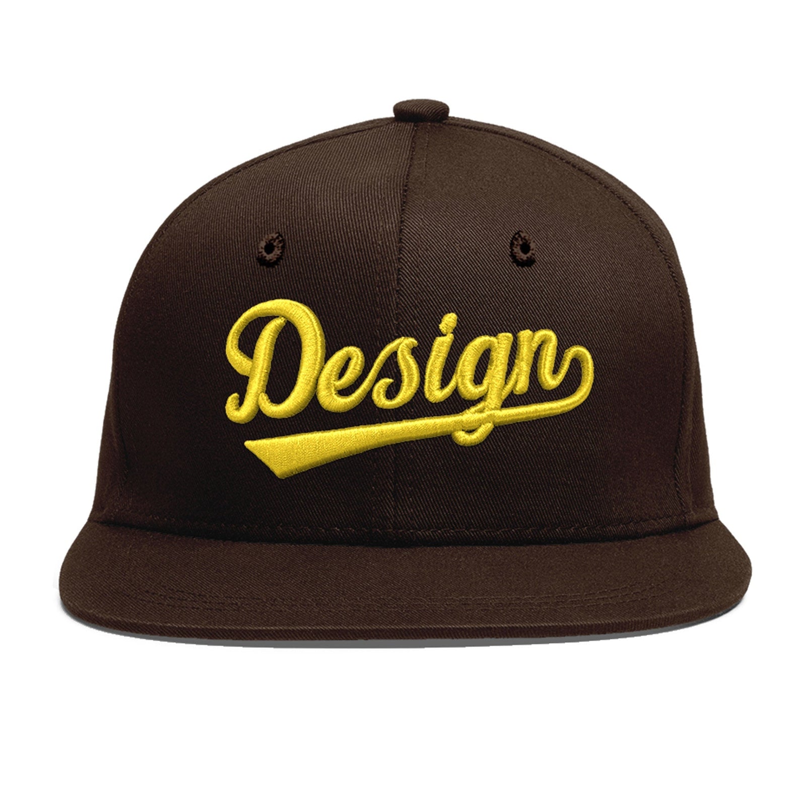 Custom Brown 3D Puff Embroidery Flat Embroidery Casual Sport Baseball Cap