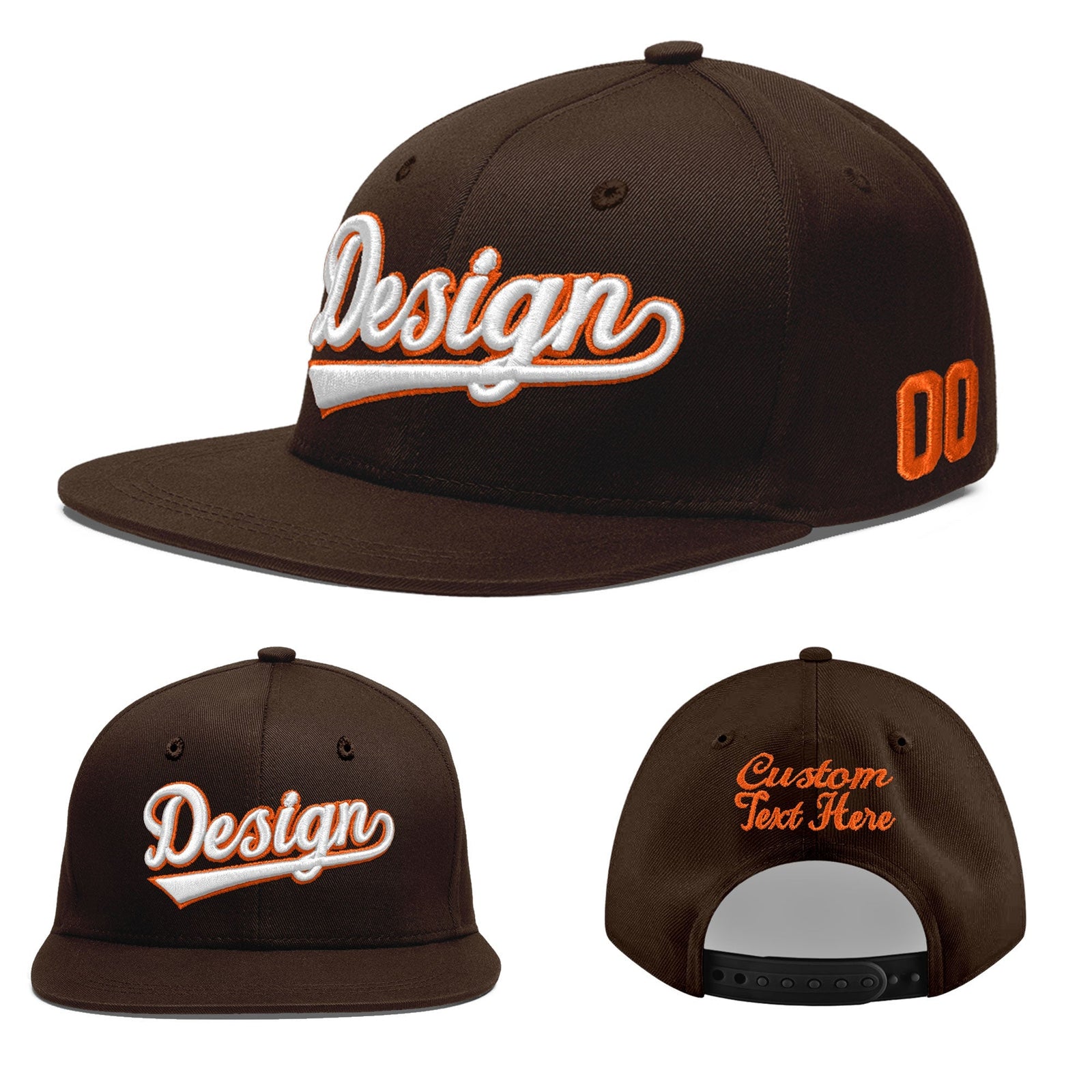 Custom Brown 3D Puff Embroidery Flat Embroidery Casual Sport Baseball Cap