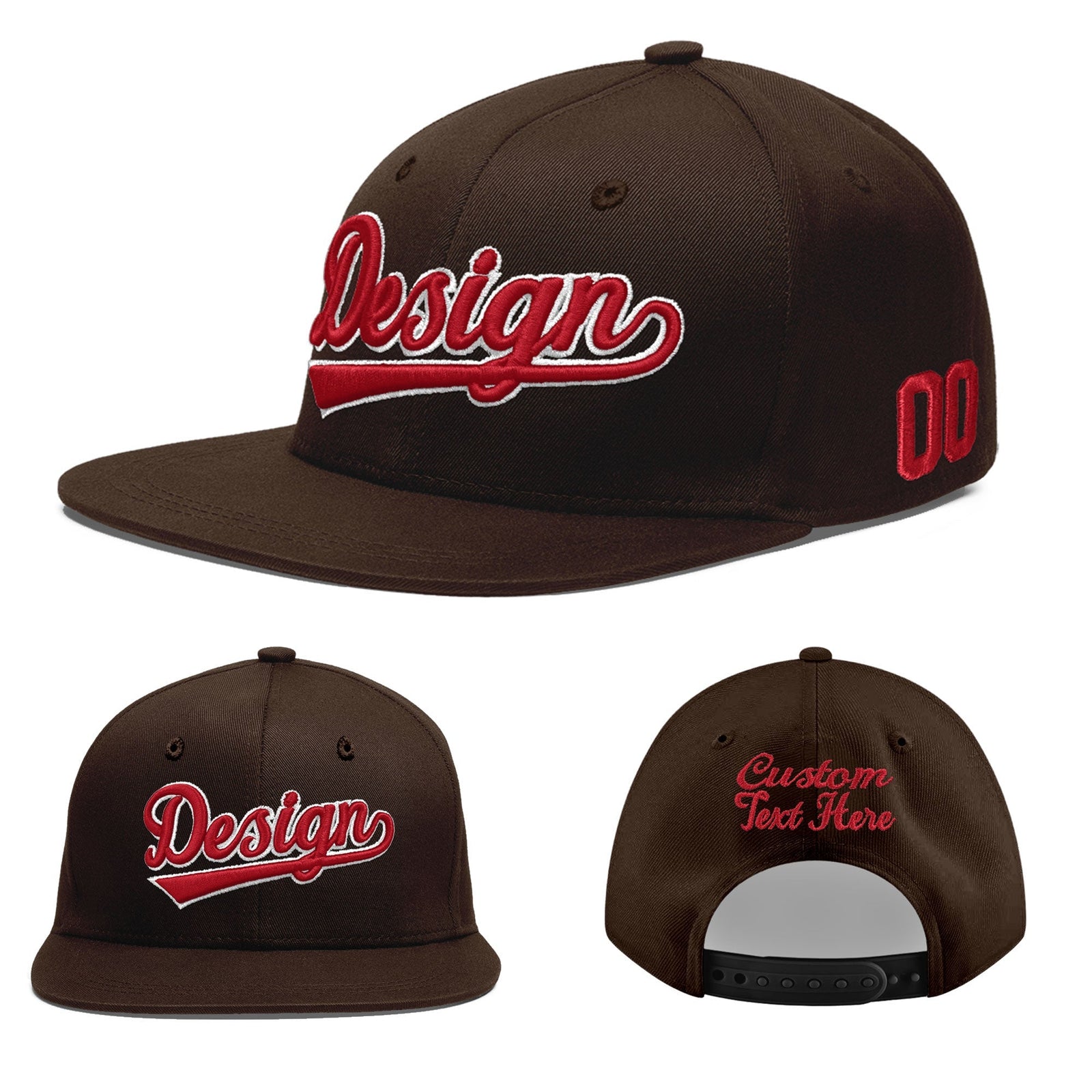 Custom Brown 3D Puff Embroidery Flat Embroidery Casual Sport Baseball Cap