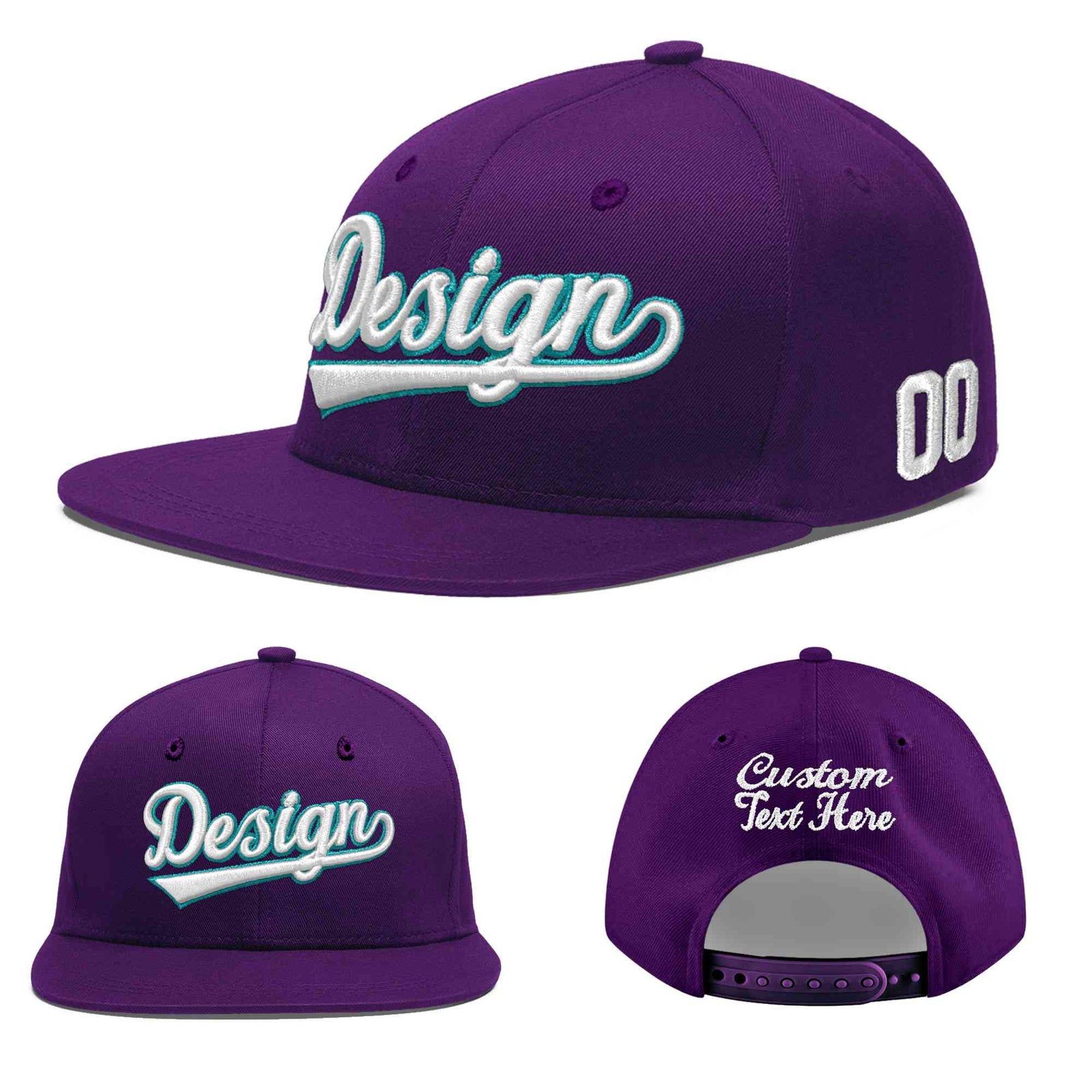 Custom Purple 3D Puff Embroidery Flat Embroidery Casual Sport Baseball Cap