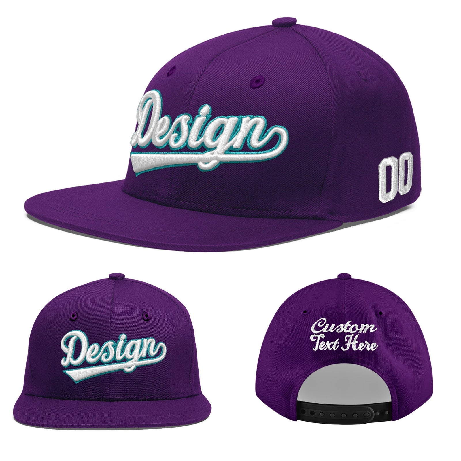Custom Purple 3D Puff Embroidery Flat Embroidery Casual Sport Baseball Cap