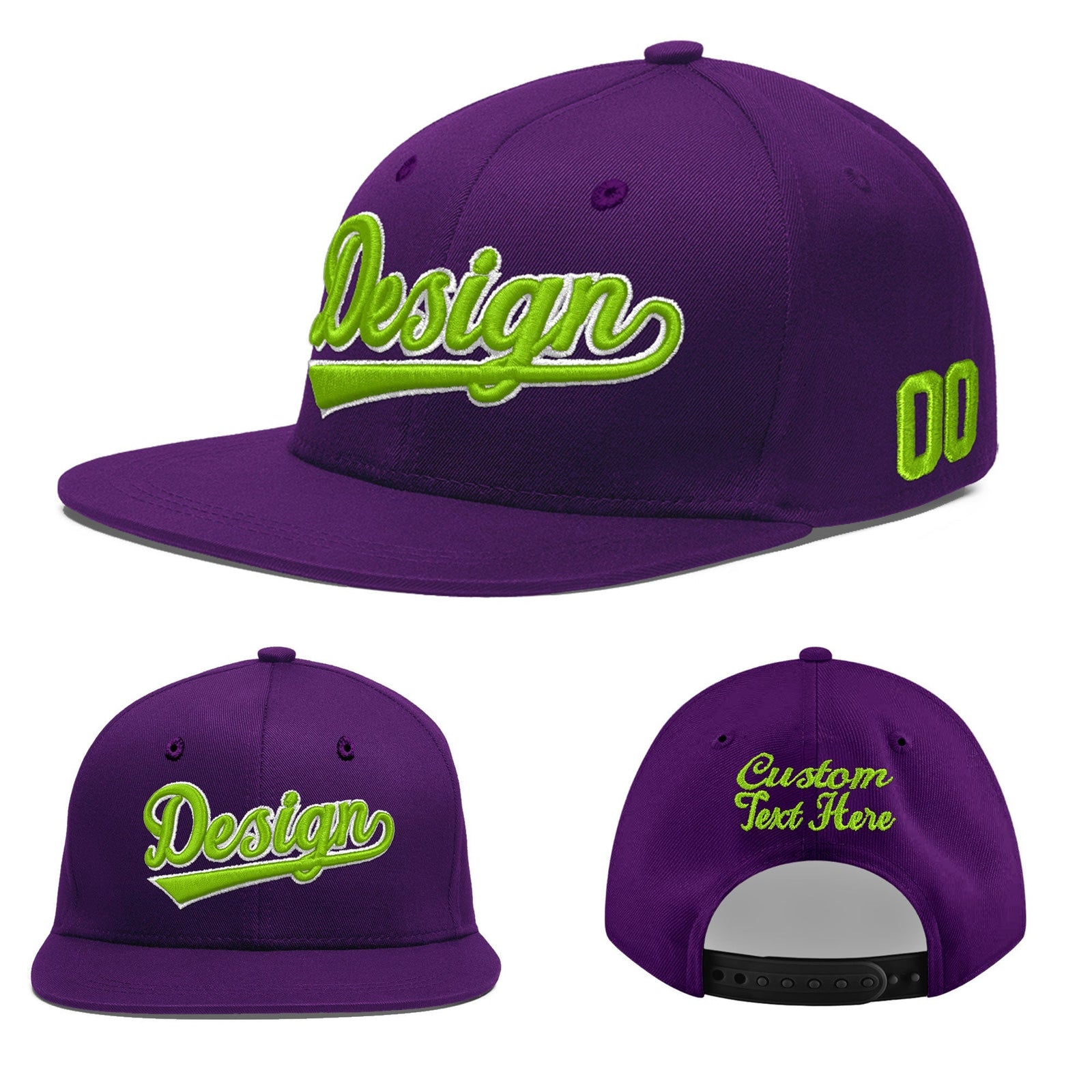 Custom Purple 3D Puff Embroidery Flat Embroidery Casual Sport Baseball Cap