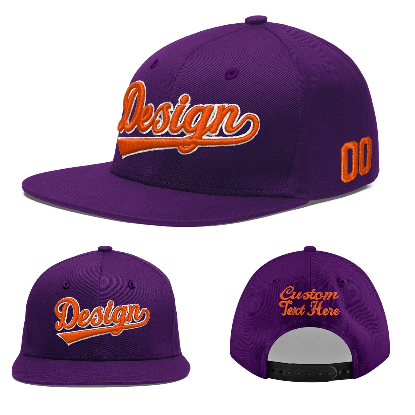 Custom Purple 3D Puff Embroidery Flat Embroidery Casual Sport Baseball Cap