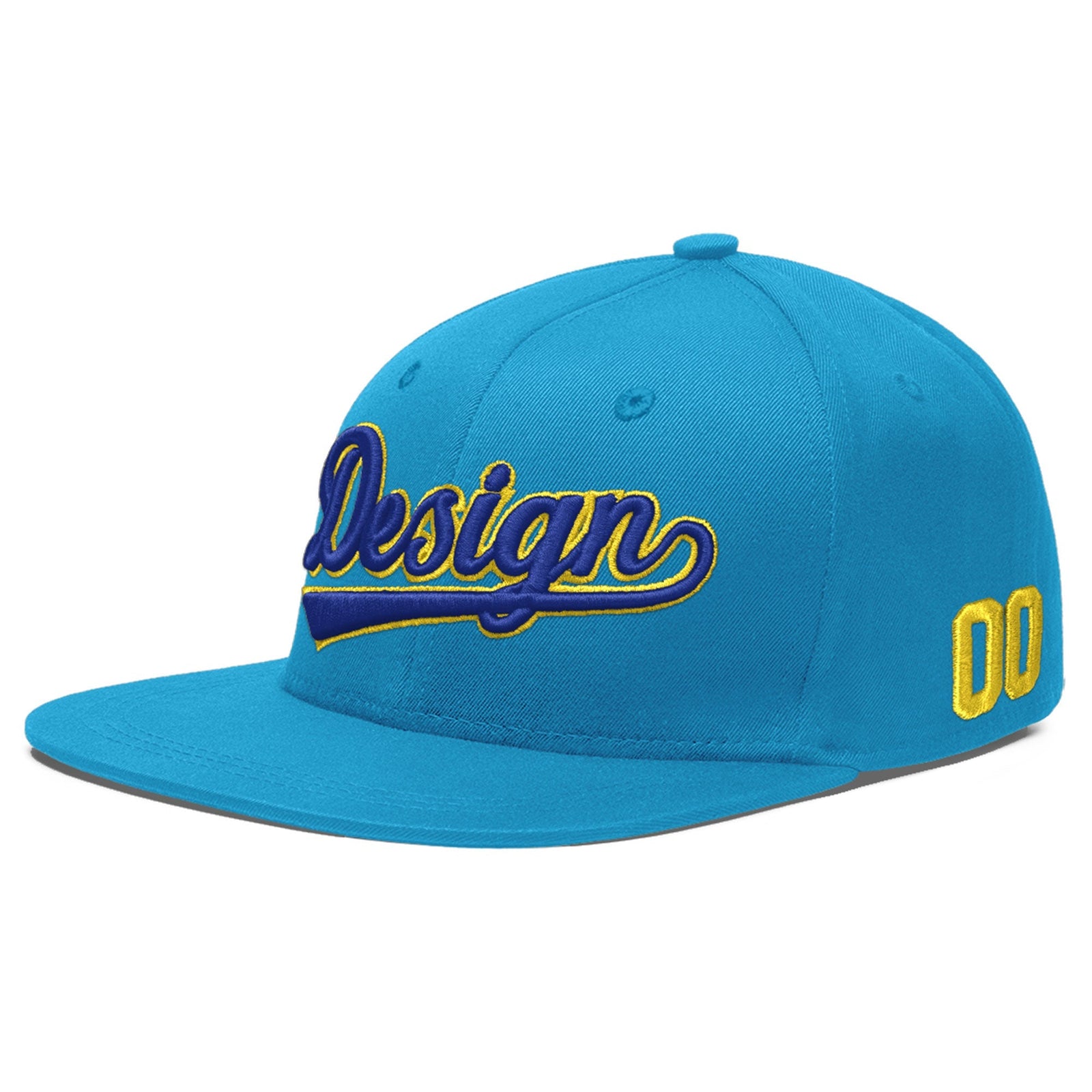 Custom Light Blue 3D Puff Embroidery Flat Embroidery Casual Sport Baseball Cap