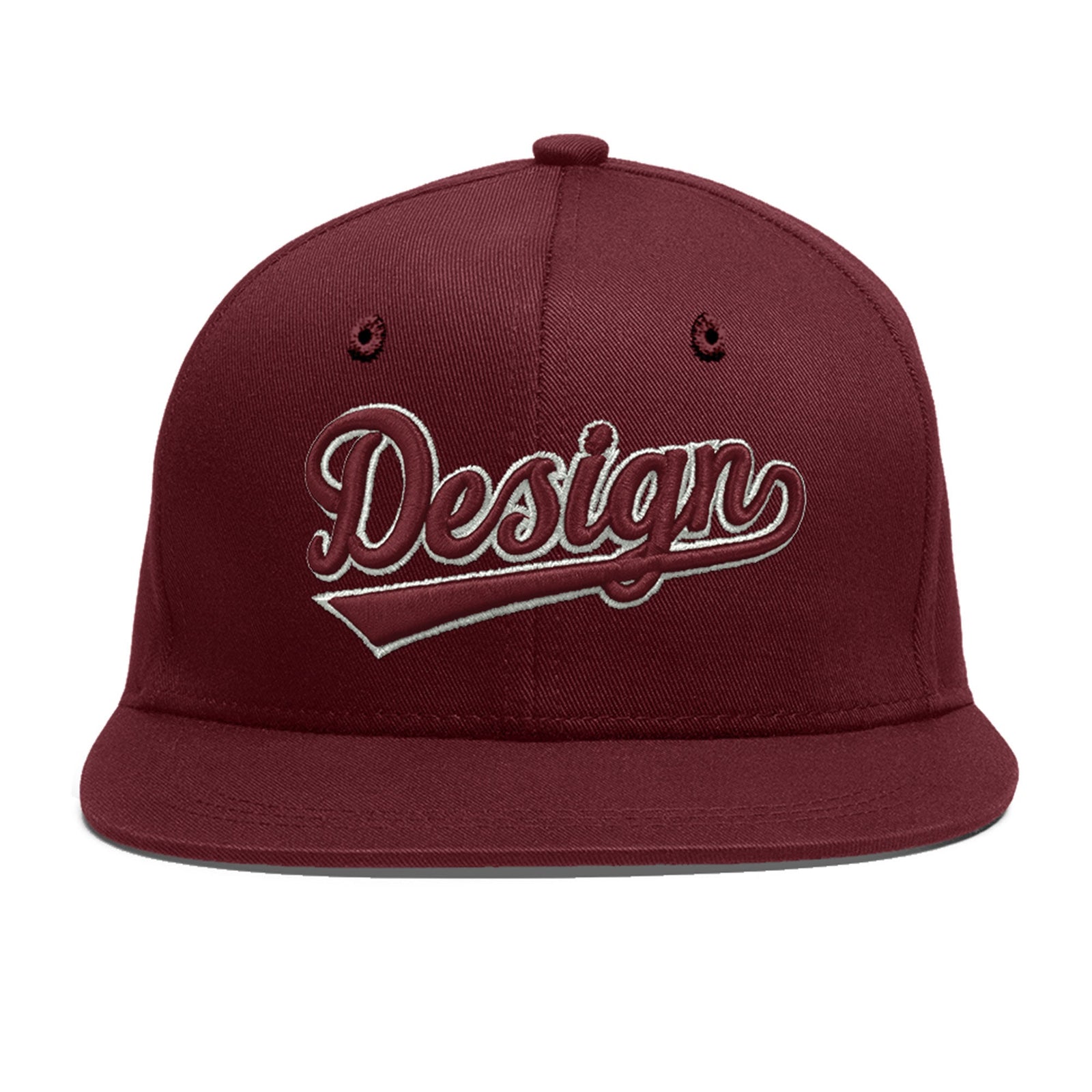 Custom Maroon 3D Puff Embroidery Flat Embroidery Casual Sport Baseball Cap
