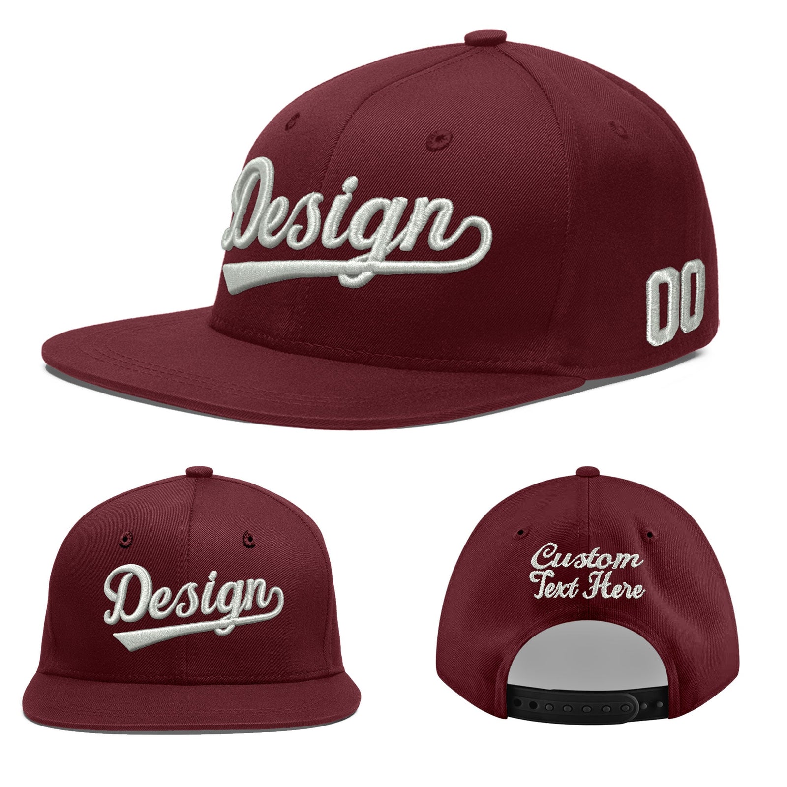 Custom Maroon 3D Puff Embroidery Flat Embroidery Casual Sport Baseball Cap