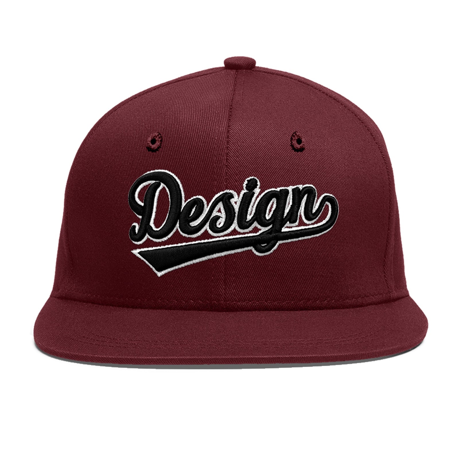 Custom Maroon 3D Puff Embroidery Flat Embroidery Casual Sport Baseball Cap
