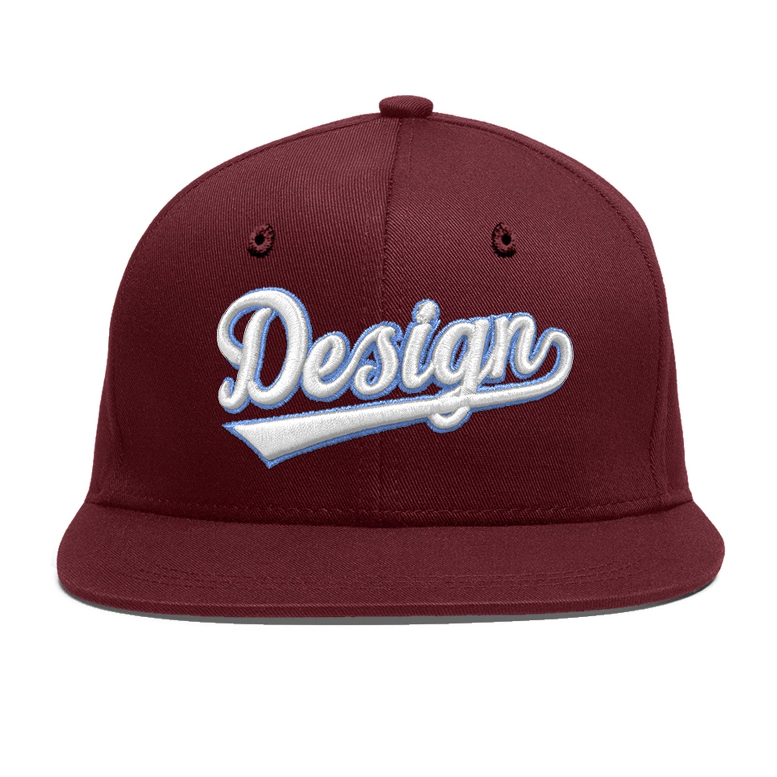 Custom Maroon 3D Puff Embroidery Flat Embroidery Casual Sport Baseball Cap