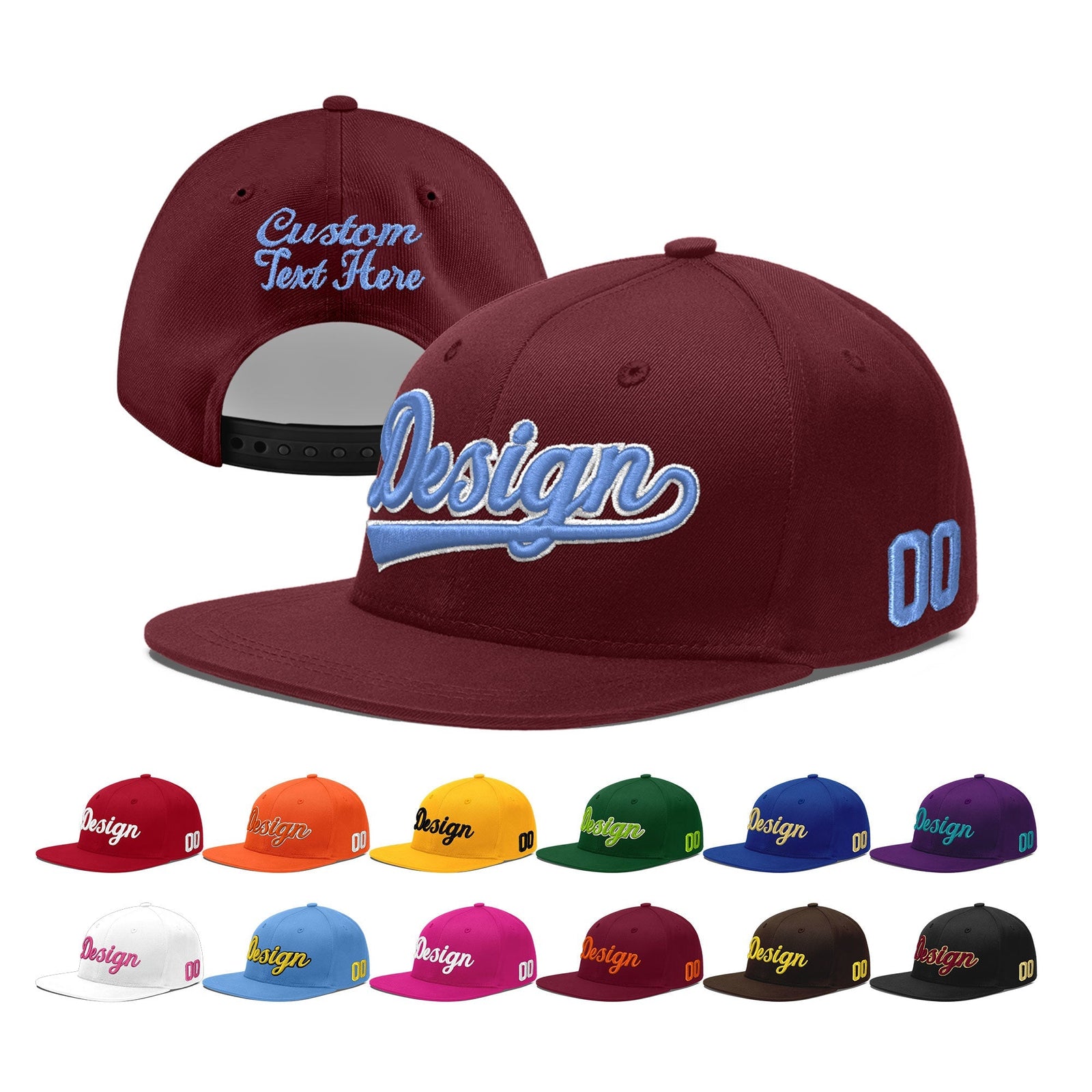 Custom Maroon 3D Puff Embroidery Flat Embroidery Casual Sport Baseball Cap
