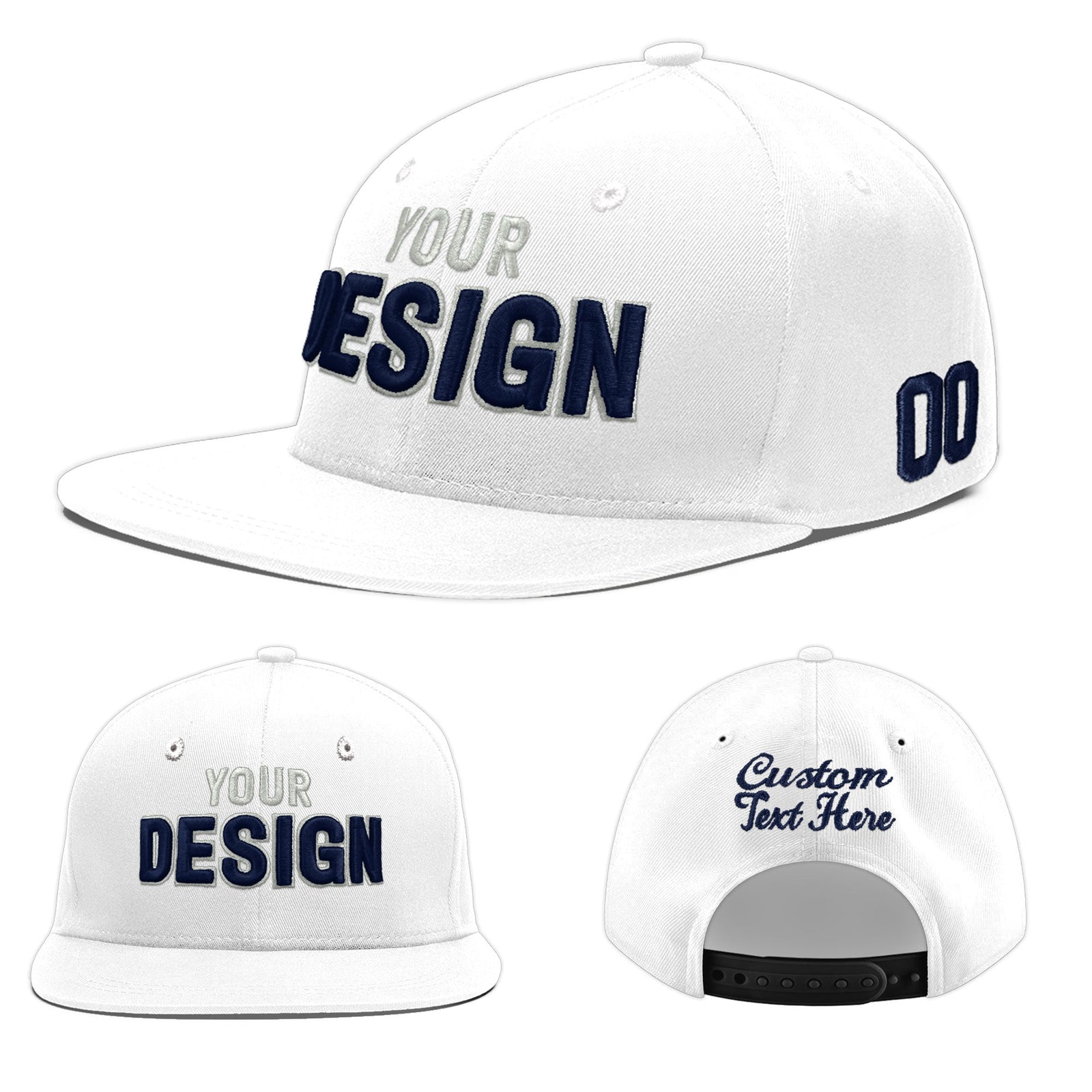 Custom White 3D Puff Embroidery Flat Embroidery Casual Sport Baseball Cap