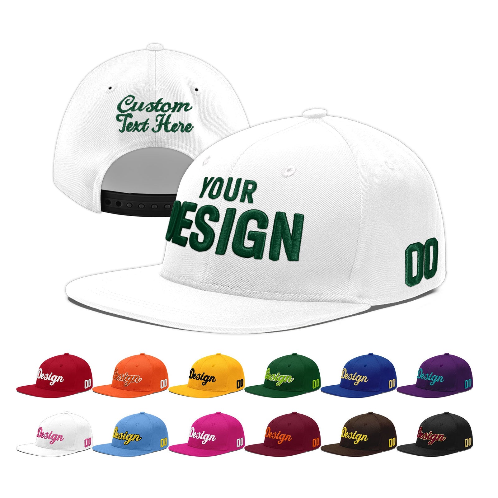 Custom White 3D Puff Embroidery Flat Embroidery Casual Sport Baseball Cap