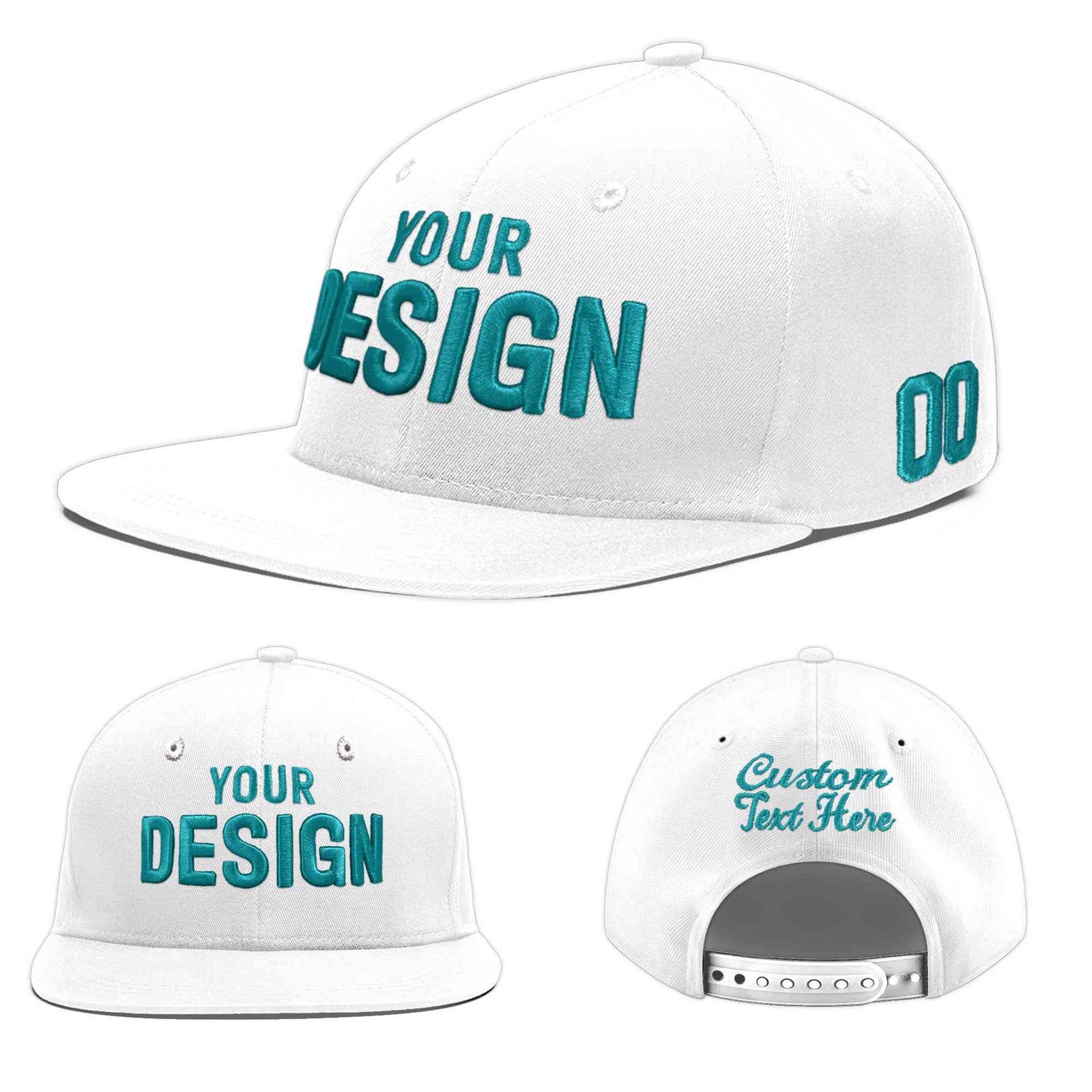 Custom White 3D Puff Embroidery Flat Embroidery Casual Sport Baseball Cap