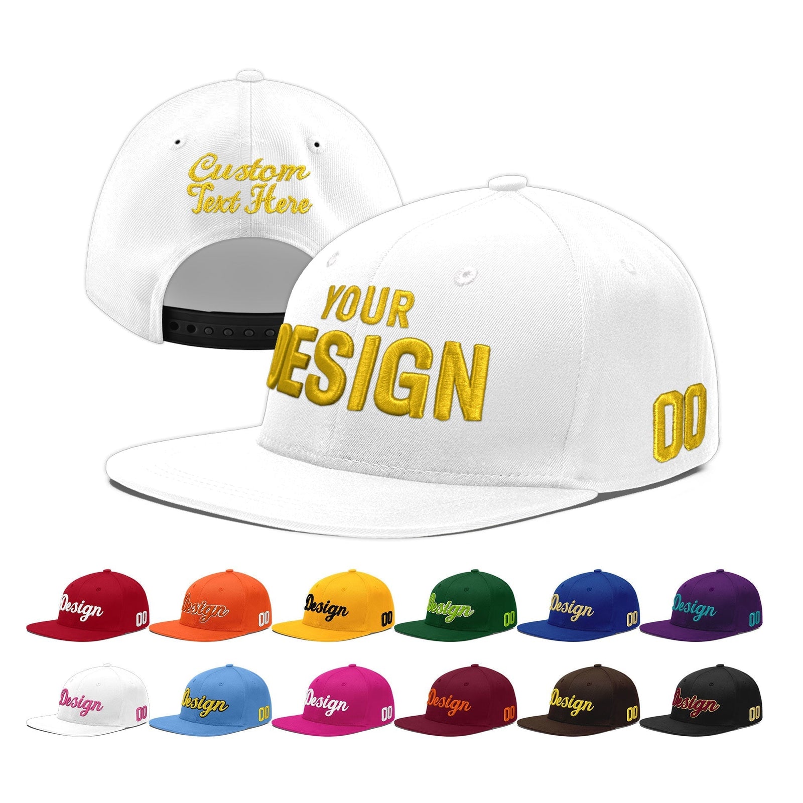 Custom White 3D Puff Embroidery Flat Embroidery Casual Sport Baseball Cap