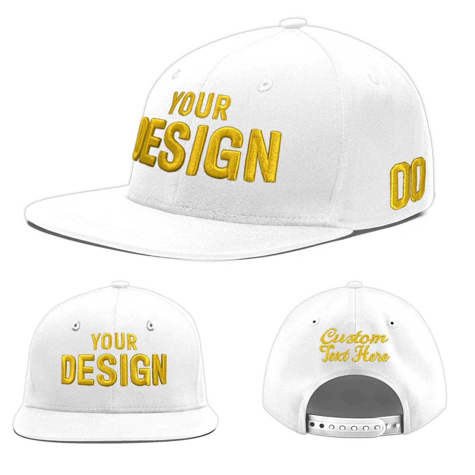 Custom White 3D Puff Embroidery Flat Embroidery Casual Sport Baseball Cap