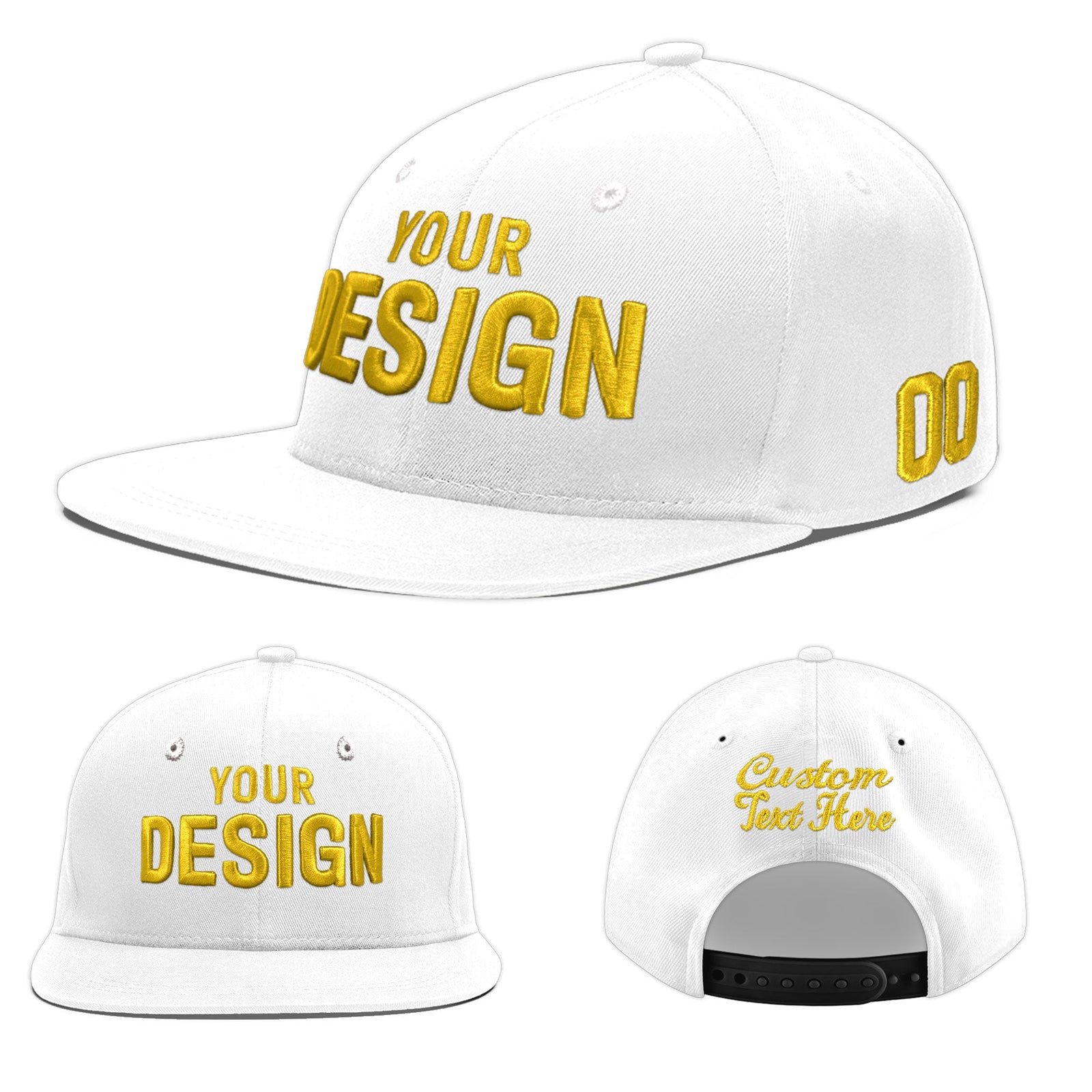 Custom White 3D Puff Embroidery Flat Embroidery Casual Sport Baseball Cap