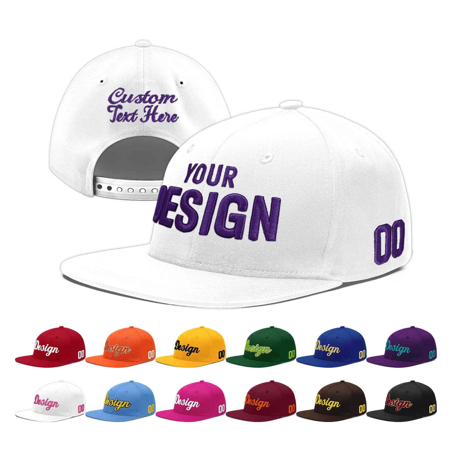 Custom White 3D Puff Embroidery Flat Embroidery Casual Sport Baseball Cap