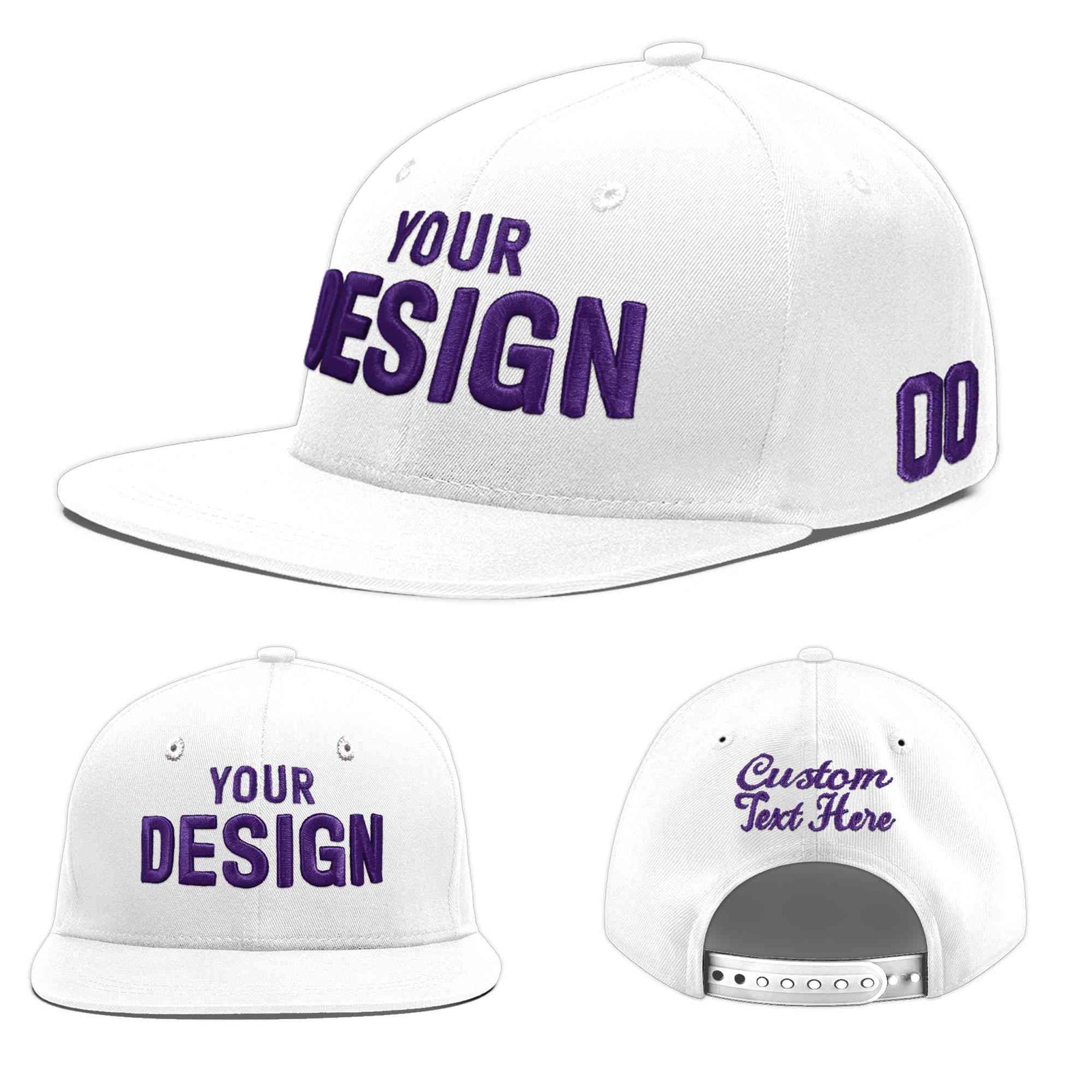 Custom White 3D Puff Embroidery Flat Embroidery Casual Sport Baseball Cap