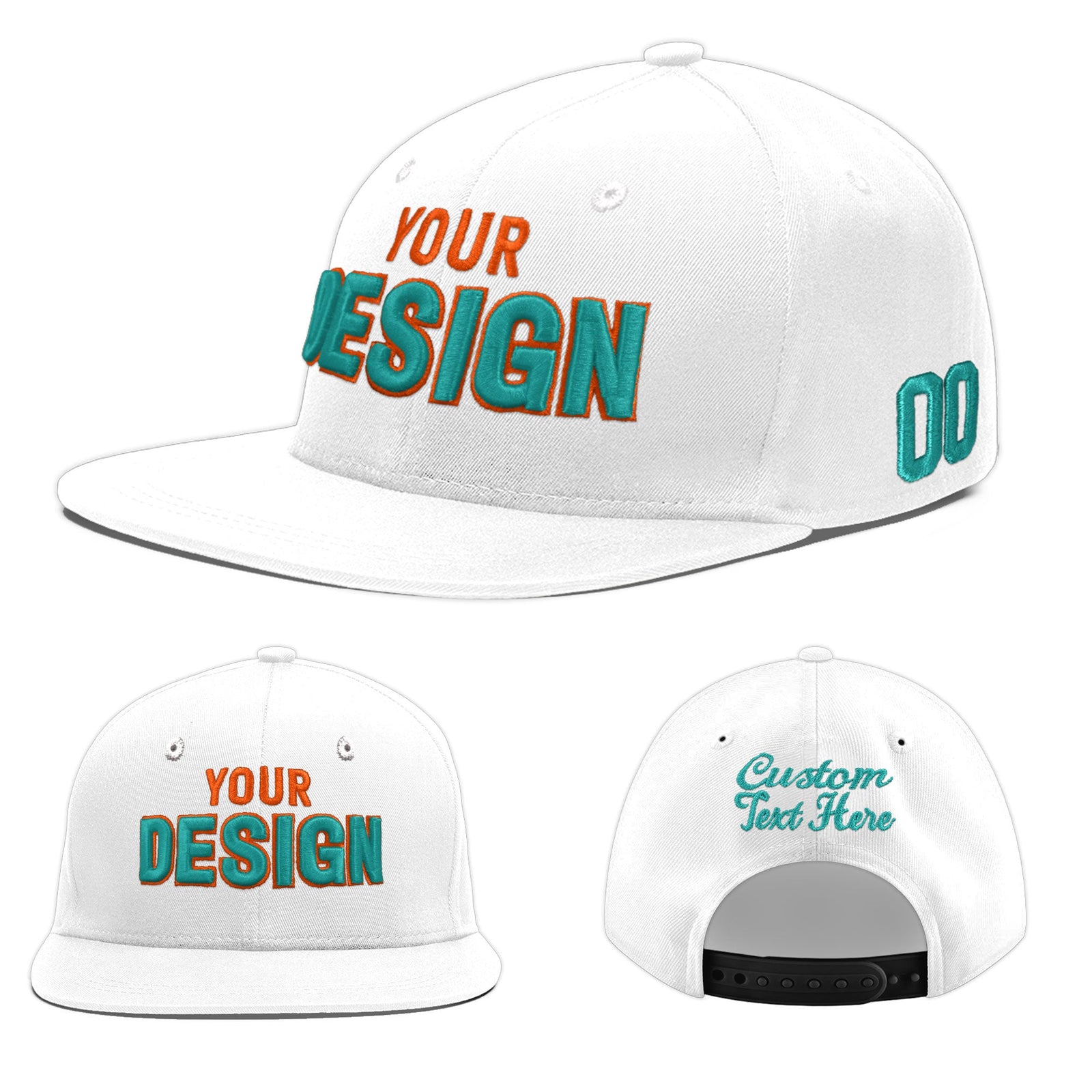 Custom White 3D Puff Embroidery Flat Embroidery Casual Sport Baseball Cap