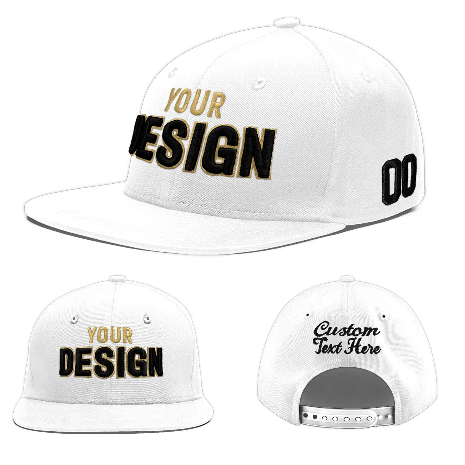 Custom White 3D Puff Embroidery Flat Embroidery Casual Sport Baseball Cap