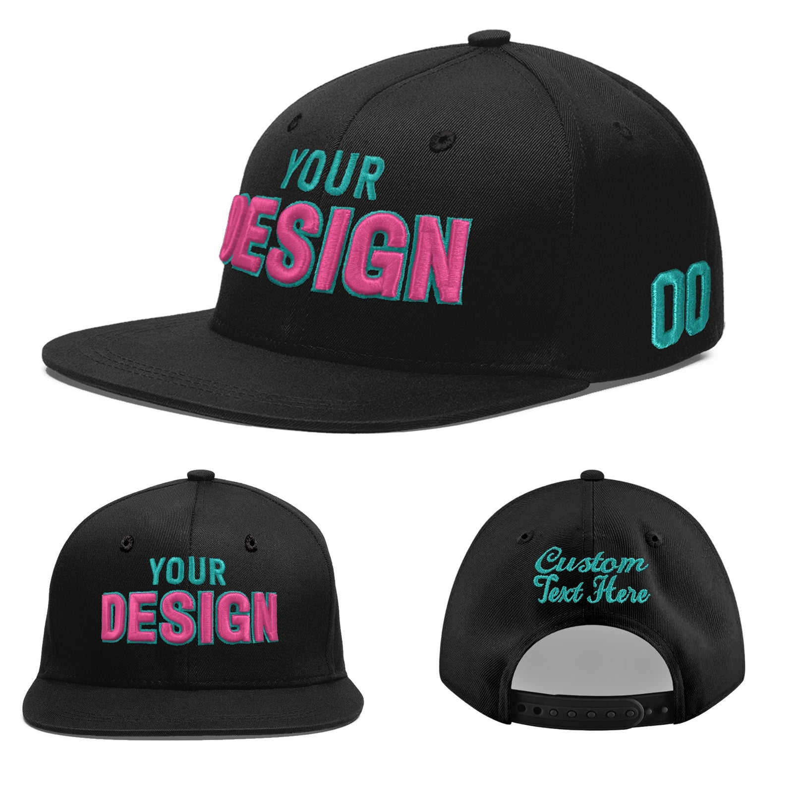 Custom Black 3D Puff Embroidery Flat Embroidery Casual Sport Baseball Cap