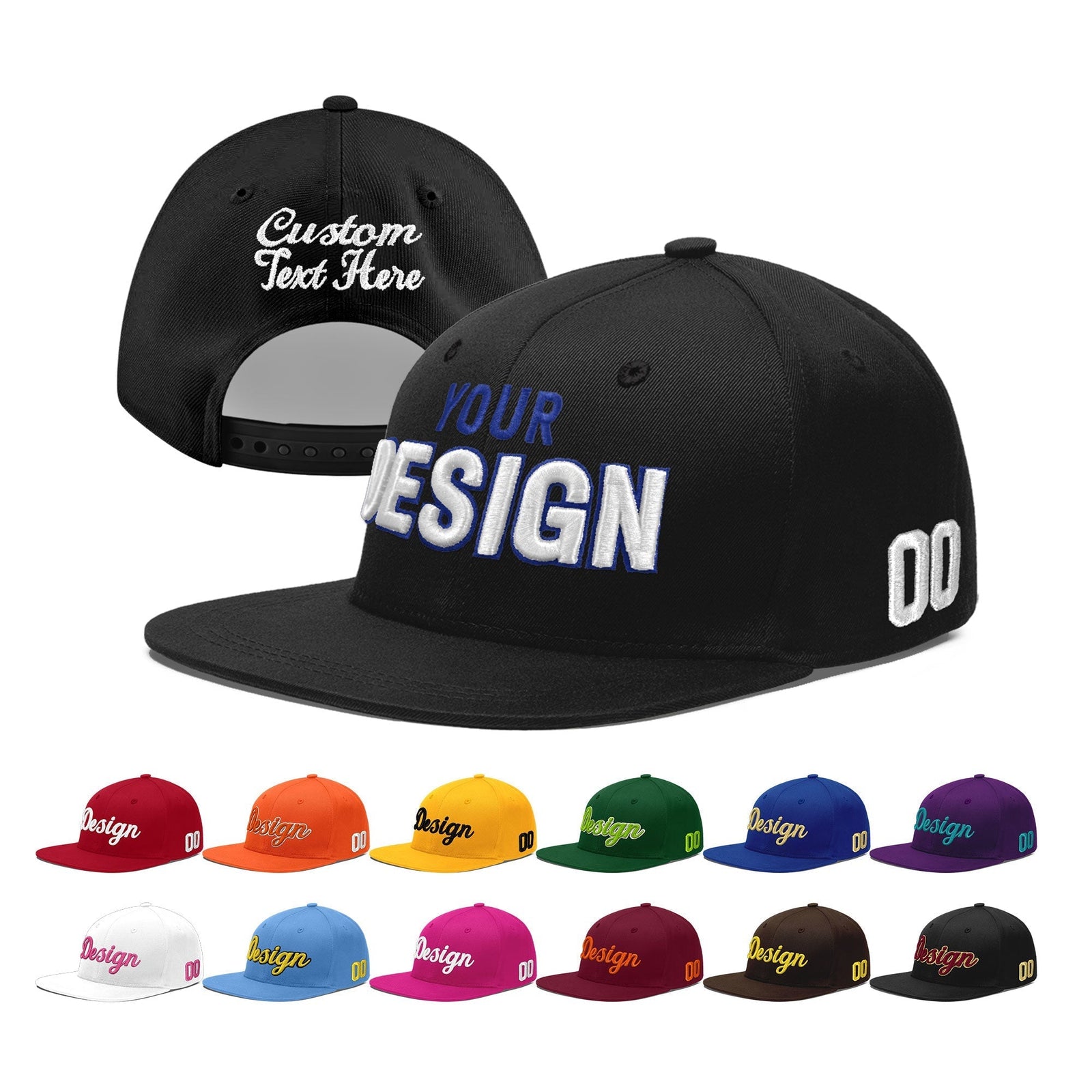 Custom Black 3D Puff Embroidery Flat Embroidery Casual Sport Baseball Cap