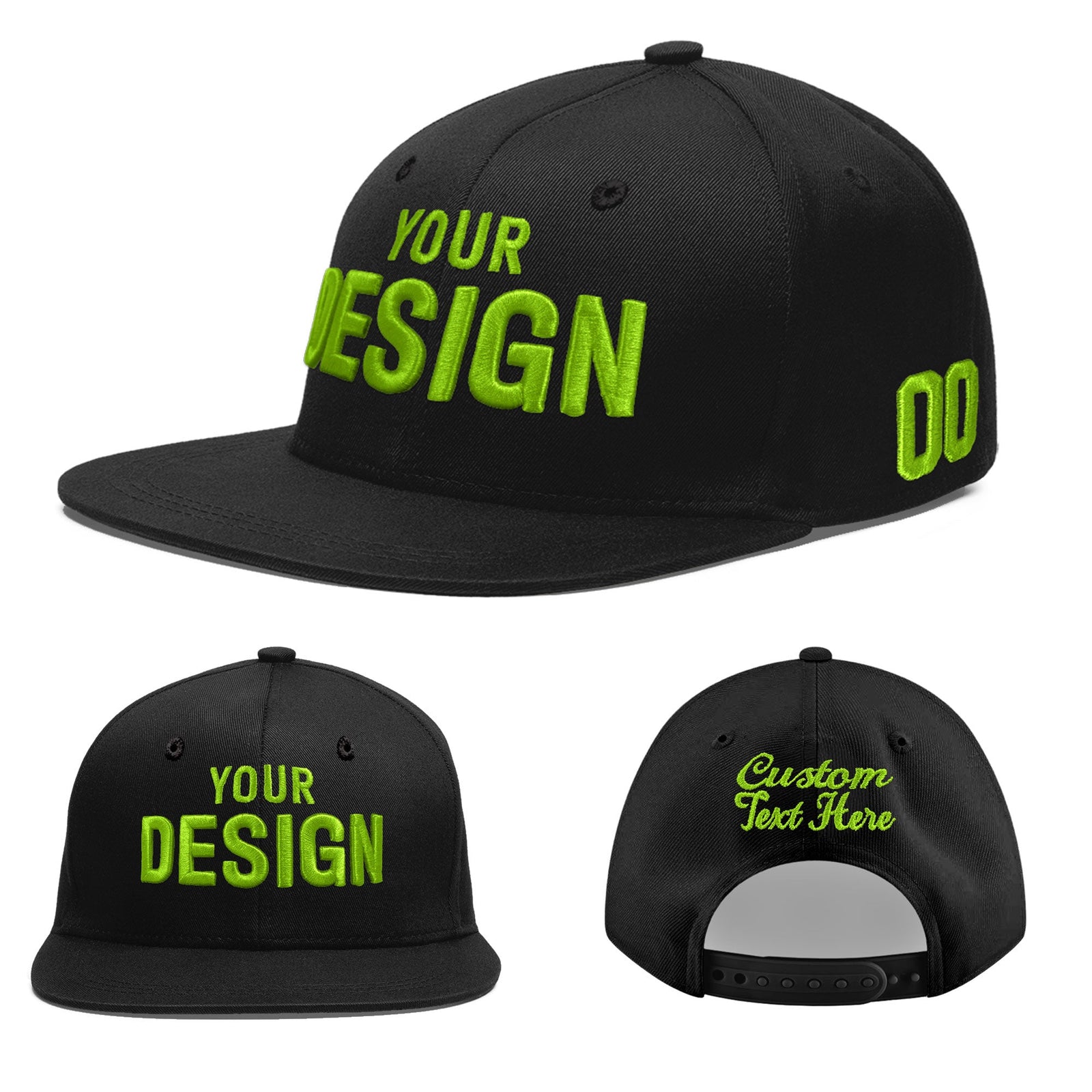 Custom Black 3D Puff Embroidery Flat Embroidery Casual Sport Baseball Cap